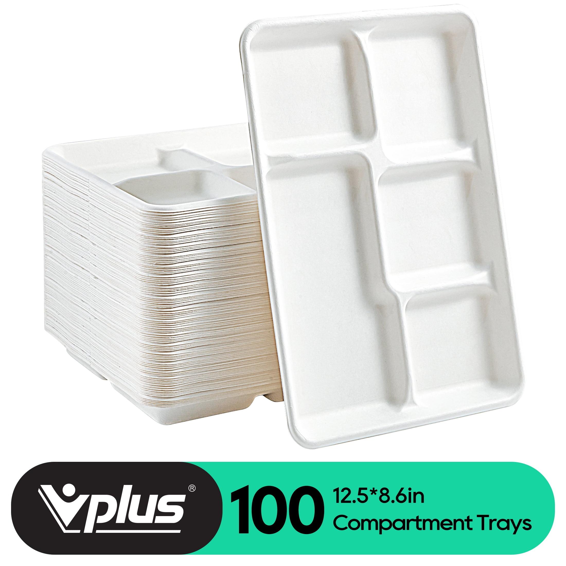 Vplus 100% Compostable Bagasse 5 Compartment Paper Plate, 12.5*8.6 inch, White,100 Pack