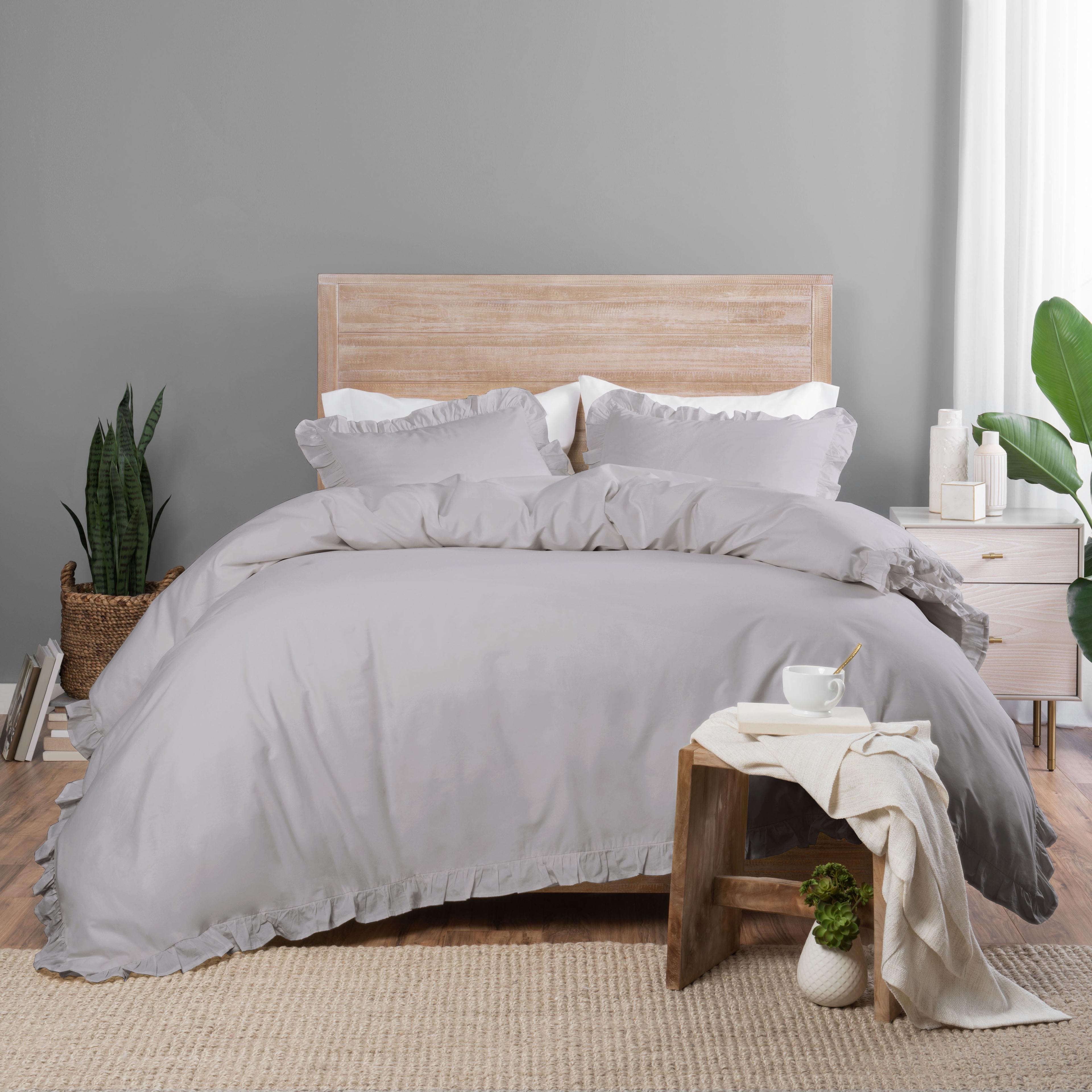 Vue Queen 3pc Rona Duvet Cover & Sham Set Gray: Cotton Bedding Set, 200 Thread Count, Machine Washable
