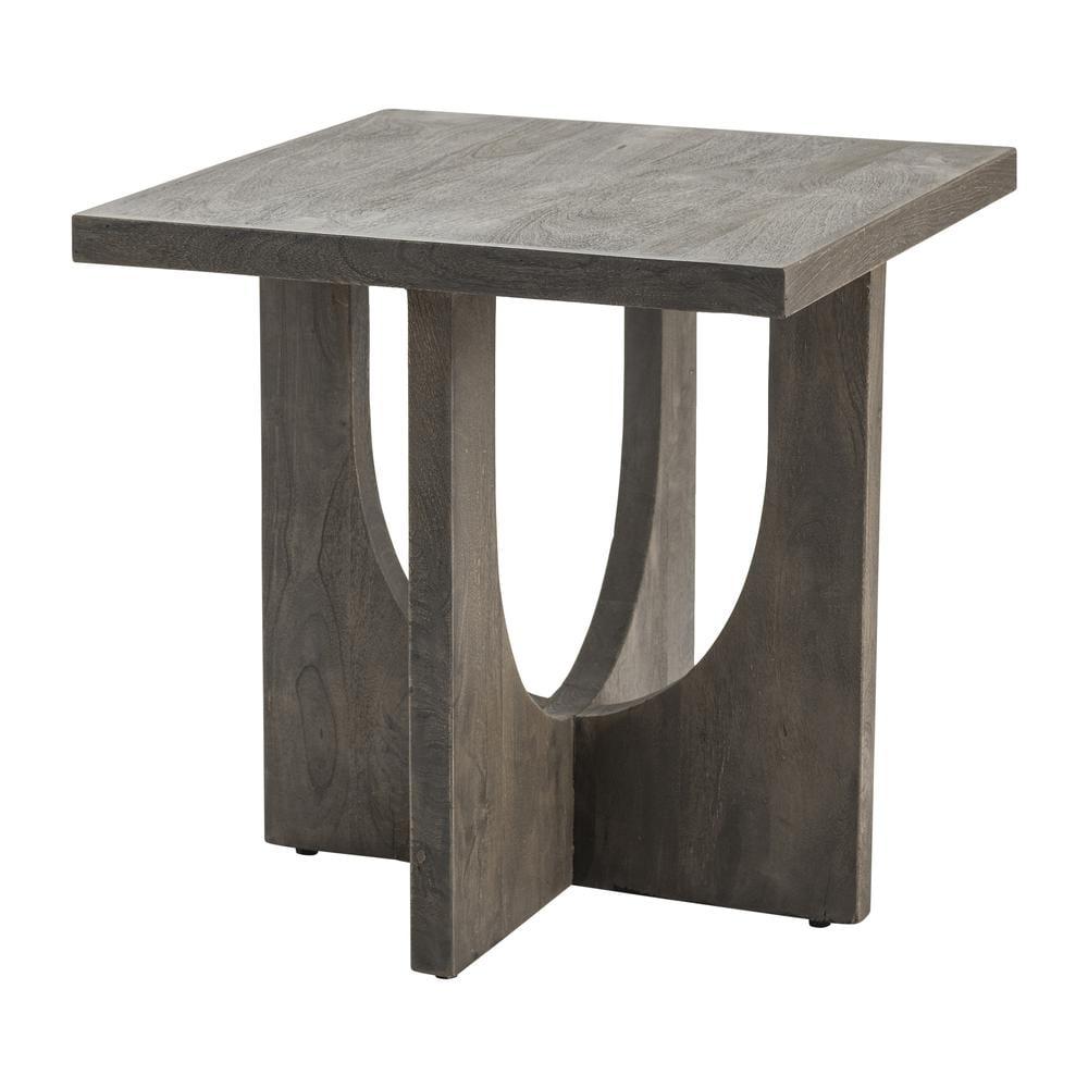 Gray Mango Wood Square Side Table with U-Design Base