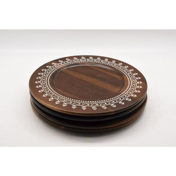 WHITE LABEL Acacia Wooden Charger Plate 4Pcs/Set