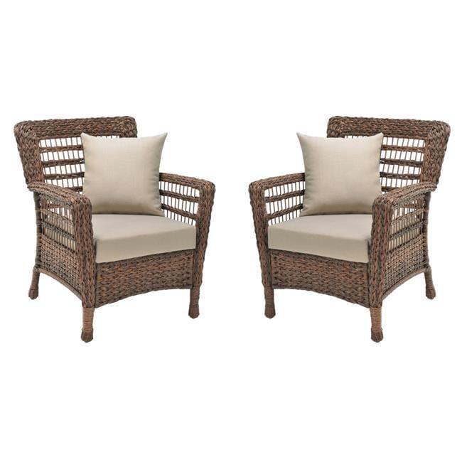 W Unlimited  Modern Concept Faux Sea Grass Resin Rattan Patio Armchairs Set, Dark Brown - Set of 2