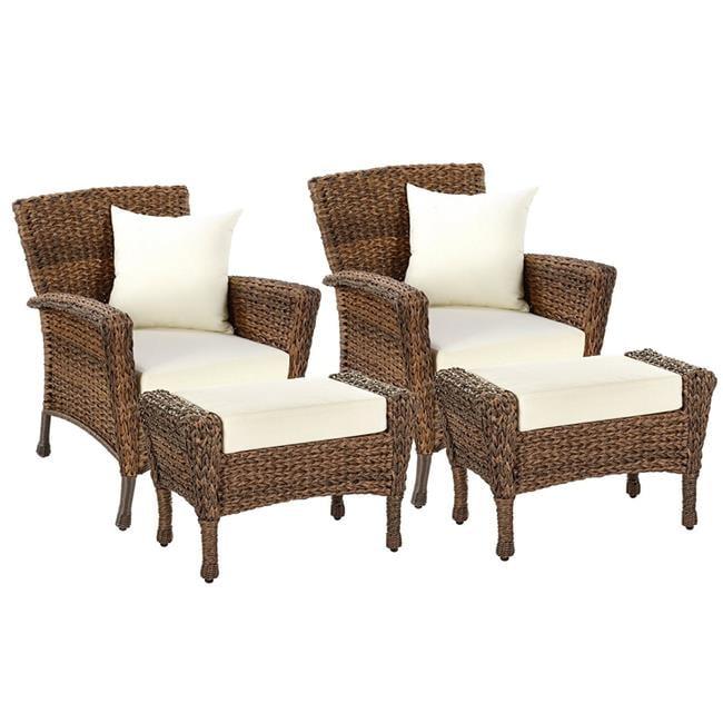 W Unlimited SW1529-2CH2OT Wicker Patio Conversation Set with Beige Cushions - 2 Chair & 2 Ottoman