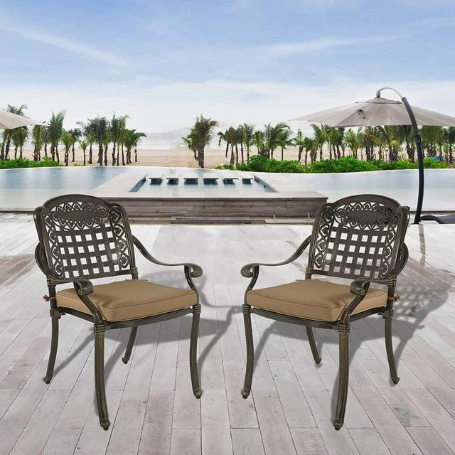 MEETWARM 2 Piece Patio Dining Chairs with Cushions, Outdoor All-Weather Cast Aluminum Chairs, Patio Bistro Dining Chair Set
