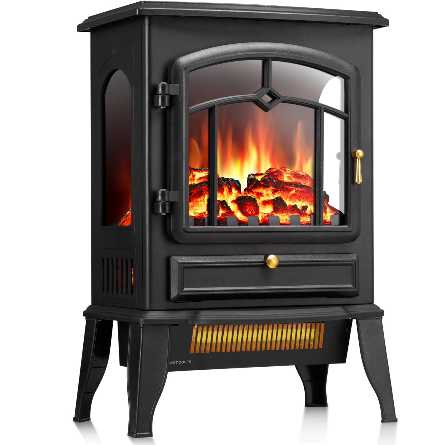 WAA Infrared Electric Fireplace Stove,15" Freestanding Fireplace Heater,Adjustable Brightness and Heating Mode,1000W/1500W,Black
