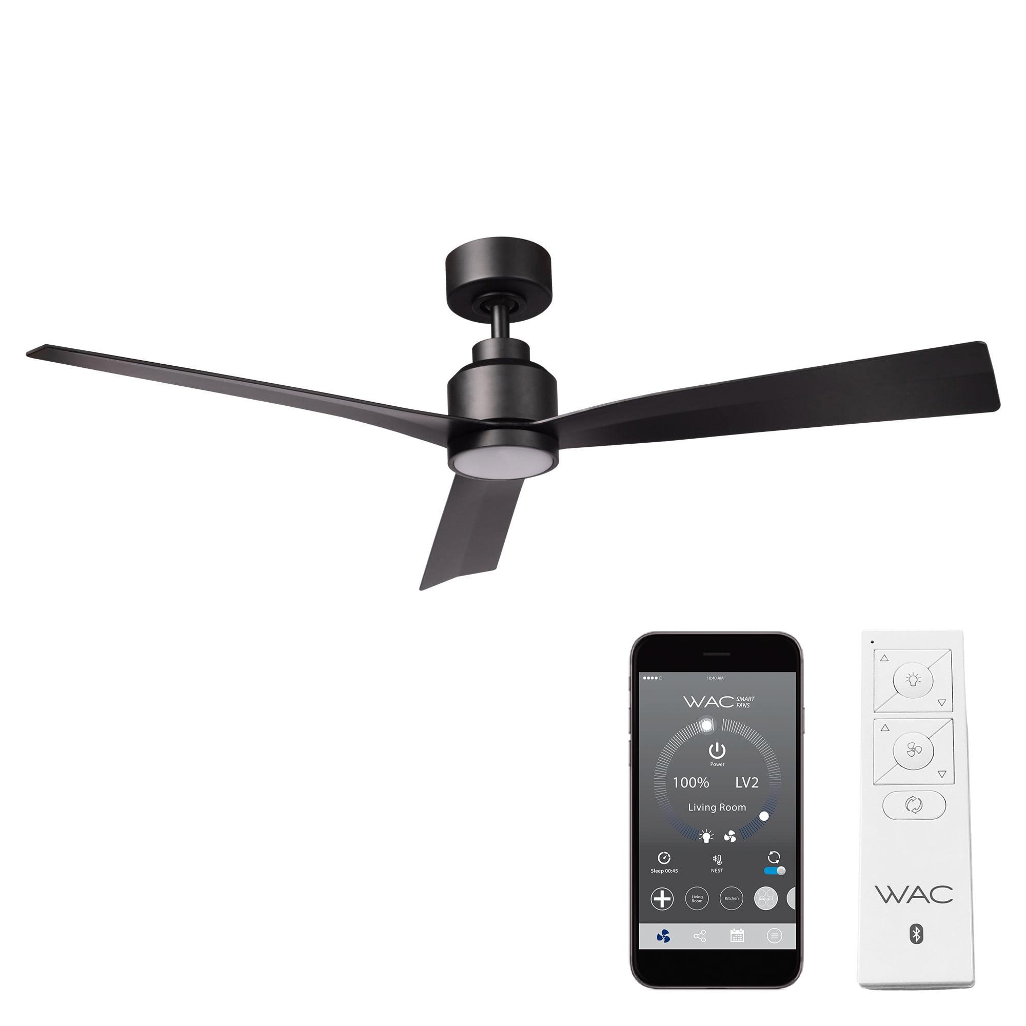 52" Matte Black Smart Ceiling Fan with Remote and LED Light