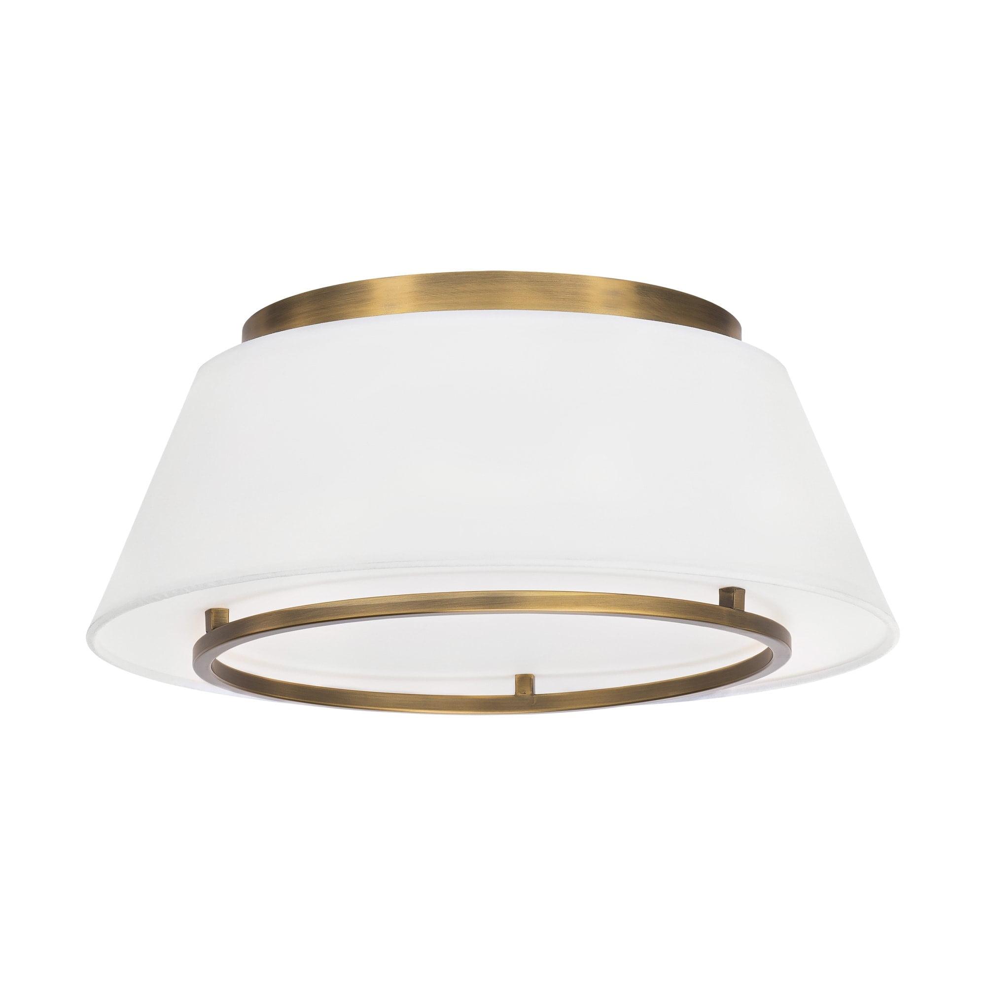 Hailey 16" Aged Brass LED Flush Mount with White Fabric Shade