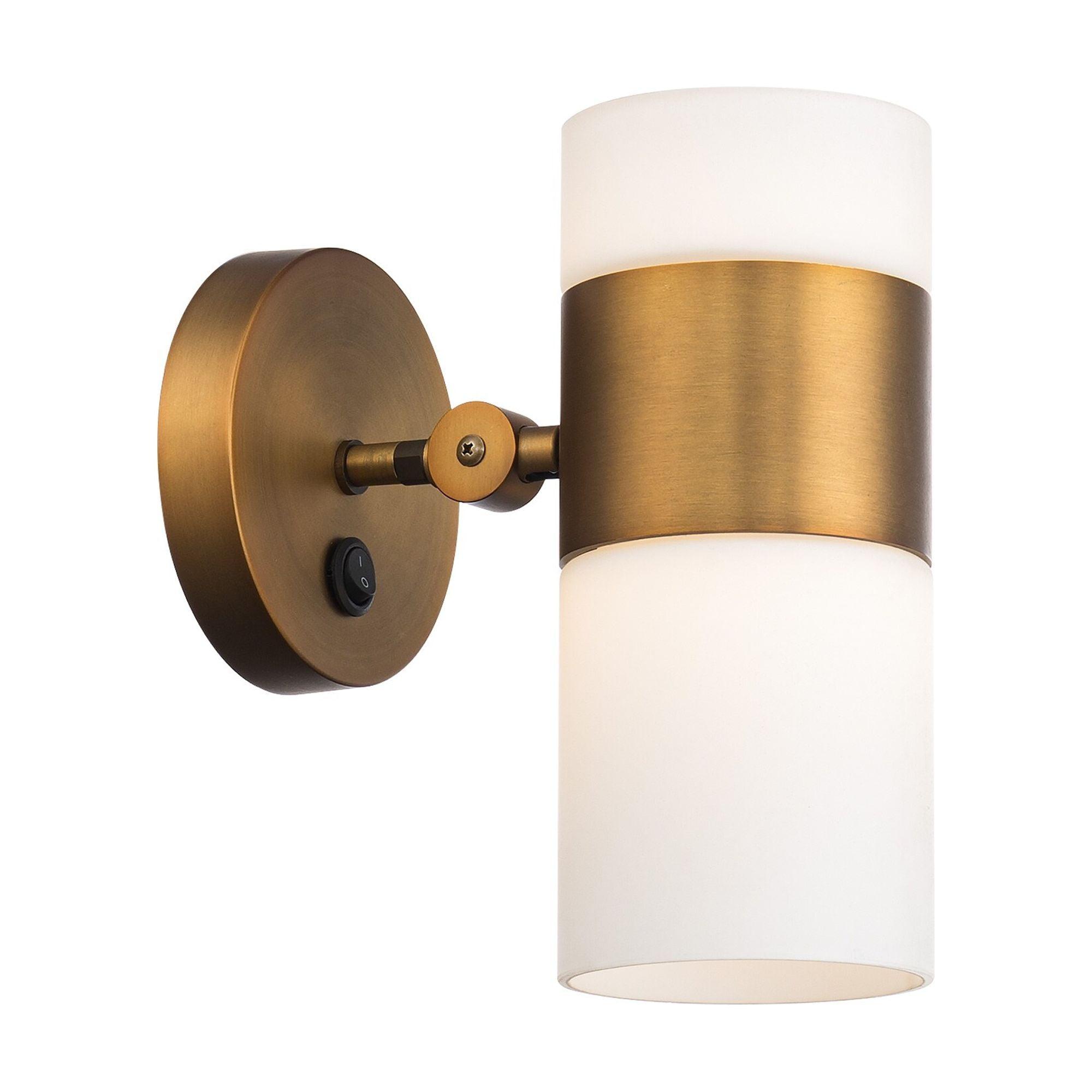 Aged Brass Opal Glass Dimmable Swing Arm Sconce