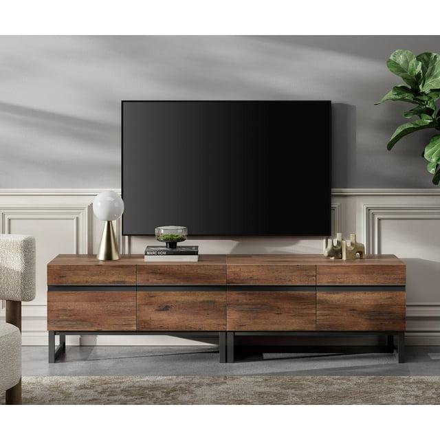 WAMPAT Modern TV Stand for TVs up to 75 inch, 2 in 1 Entertainment Center TV Console with Storage Cabinets and Metal Base,Media Console for Living Room,Brown
