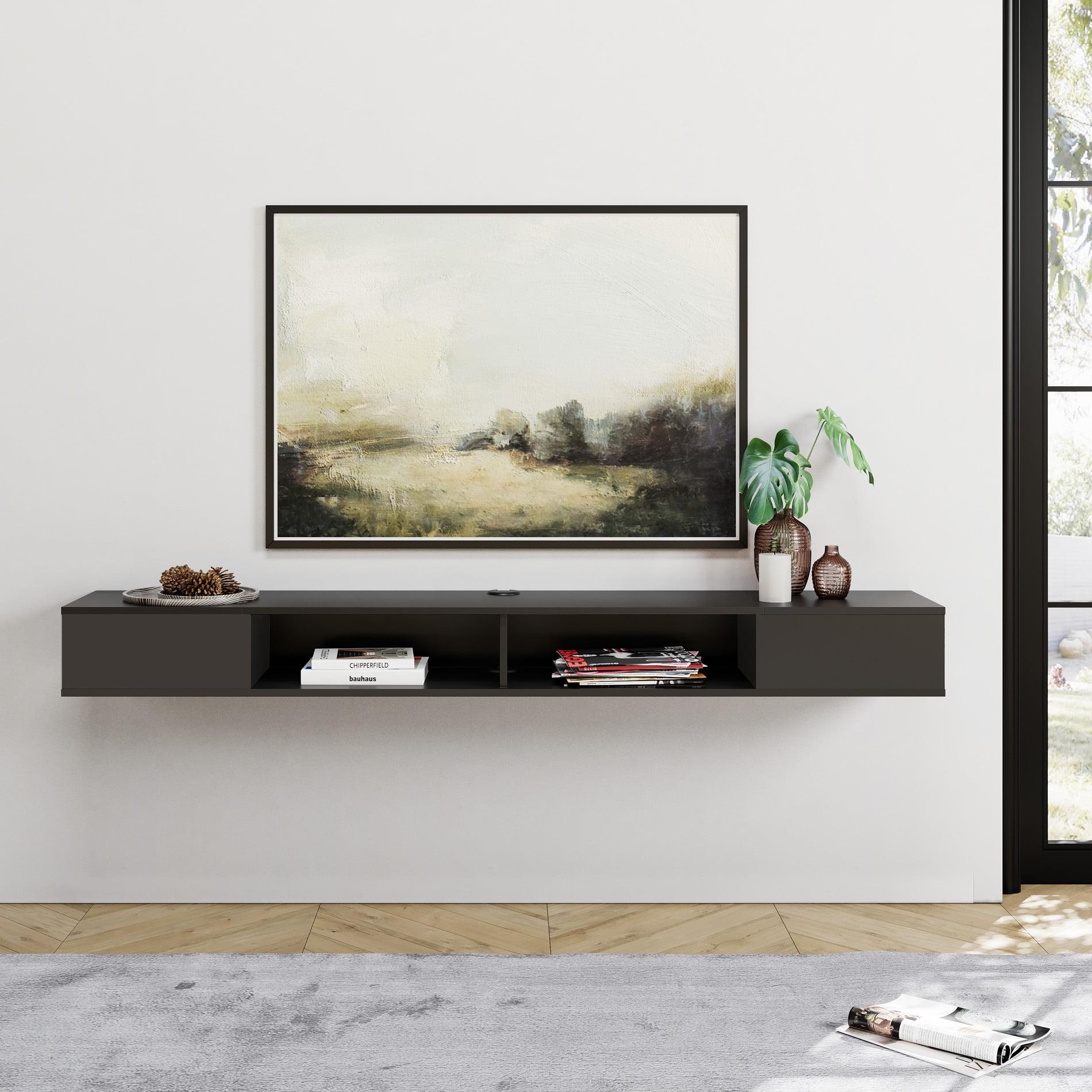 WAMPAT 70 inch Floating TV Shelf for Under TV, Floating TV Stand for 75 TVs, Wall Mount Media Console TV Stand with Storage for Living Room,Bedroom, Black