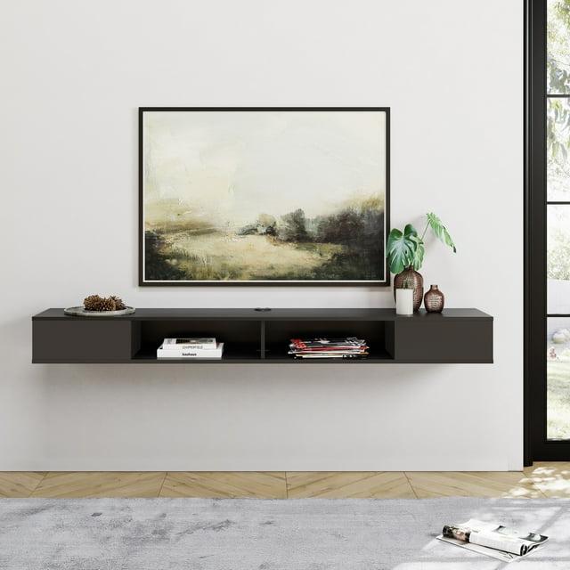 WAMPAT 70 inch Floating TV Shelf for Under TV, Floating TV Stand for 75 TVs, Wall Mount Media Console TV Stand with Storage for Living Room,Bedroom, Black