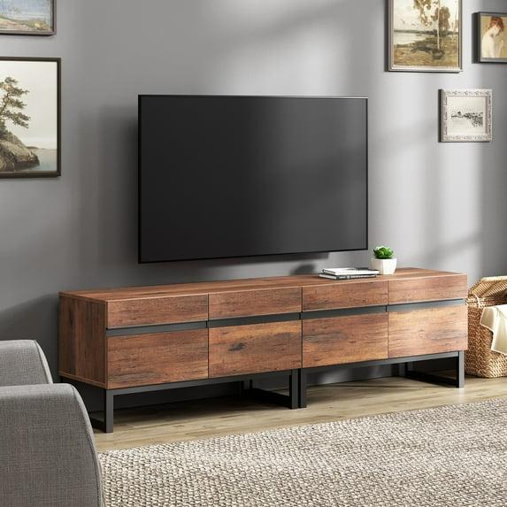 WAMPAT Modern TV Stand for TVs up to 75 inch, 2 in 1 Entertainment Center TV Console with Storage Cabinets and Metal Base,Media Console for Living Room,Brown