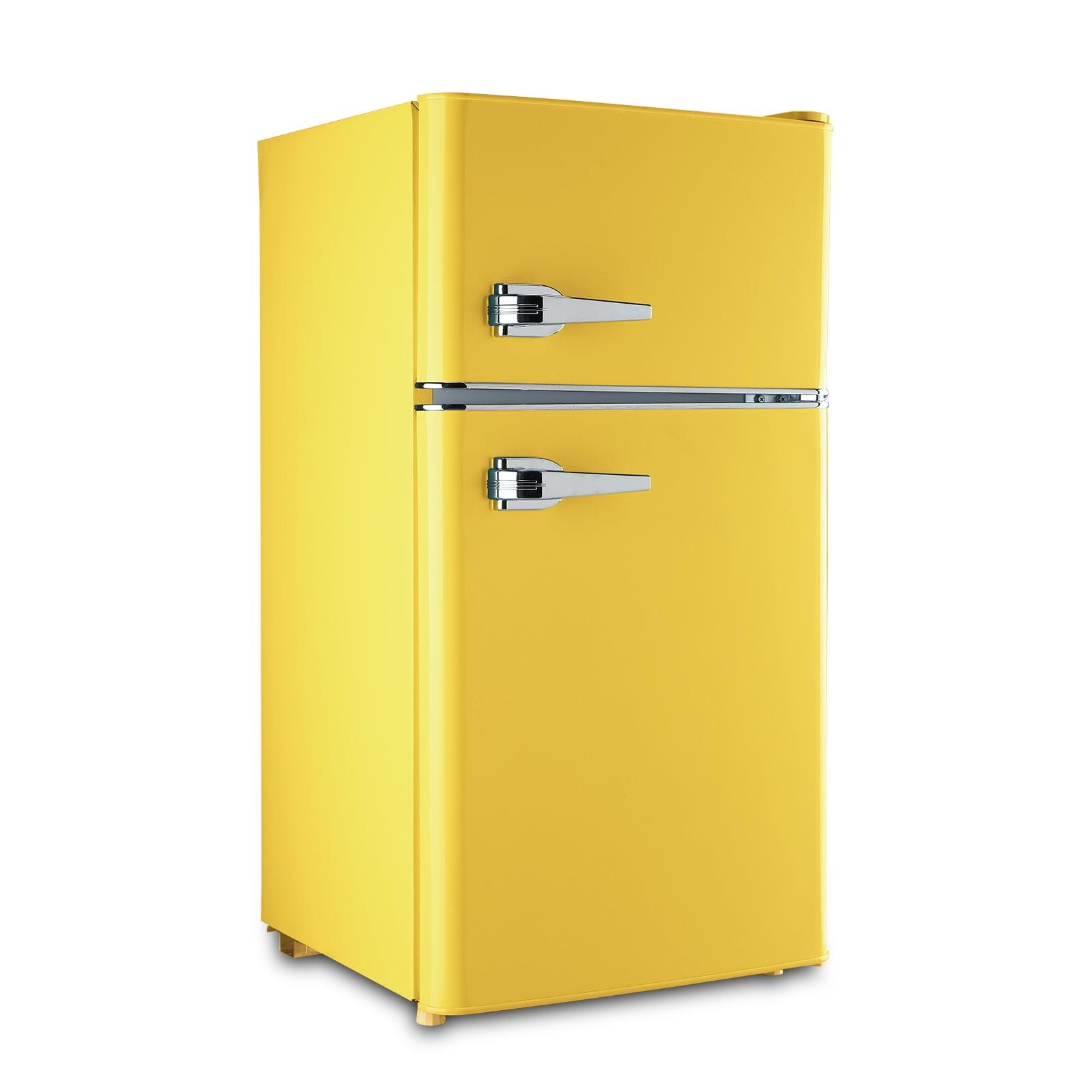 WANAI Compact Refrigerator 3.5 Cu.ft 2 Door Mini Refrigerator Adjustable Glass Shelves Refrigerator, Ideal for Apartment Dorm and Office, Yellow