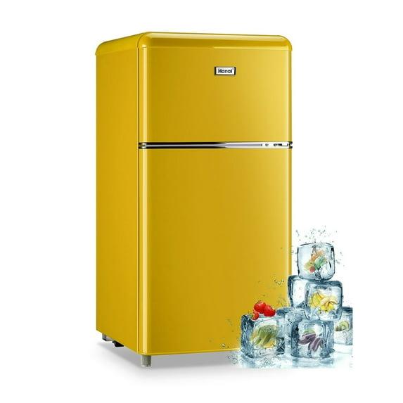 WANAI Compact Refrigerator 3.5 Cu.ft 2 Door Mini Refrigerator Adjustable Glass Shelves Refrigerator, Ideal for Apartment Dorm and Office, Yellow