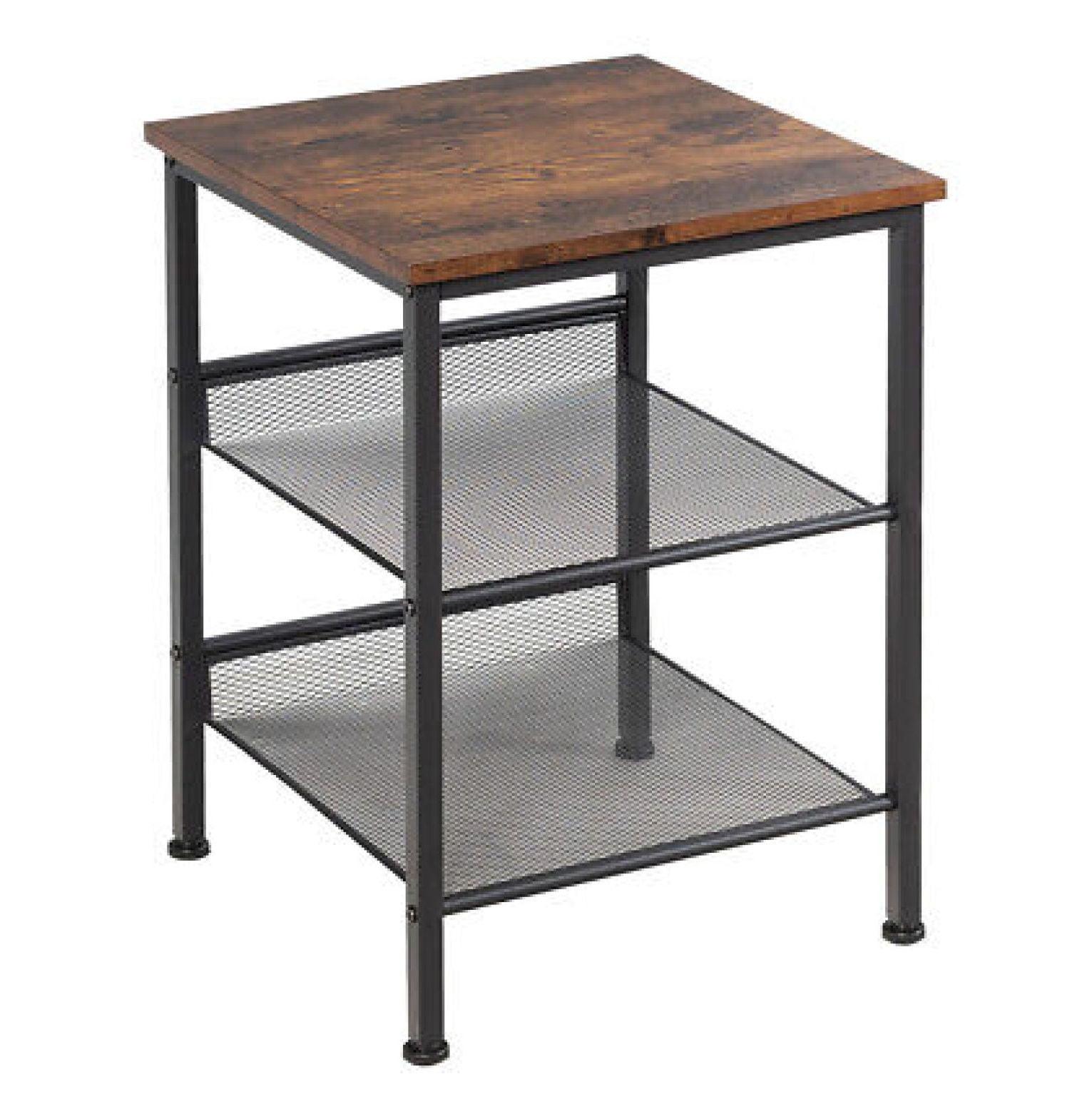 Rustic Brown 3-Tier Wood and Metal End Table