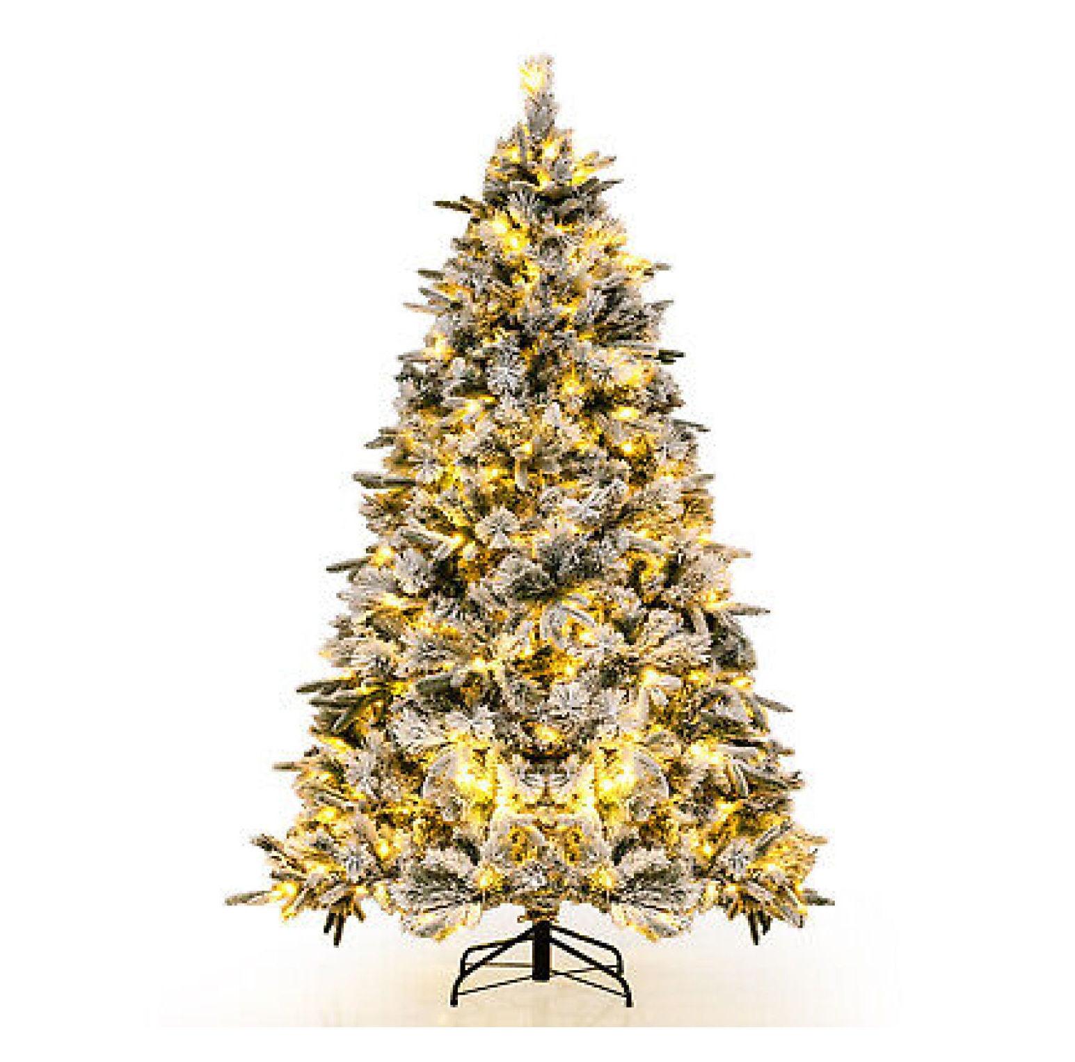 6-Foot White and Green Flocked Christmas Tree with LED Lights