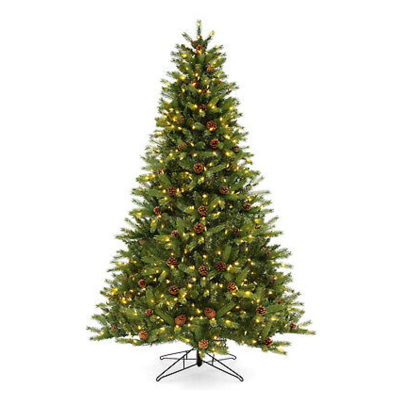 7-Foot Green Pre-Lit Christmas Tree with Pine Cones and LED Lights