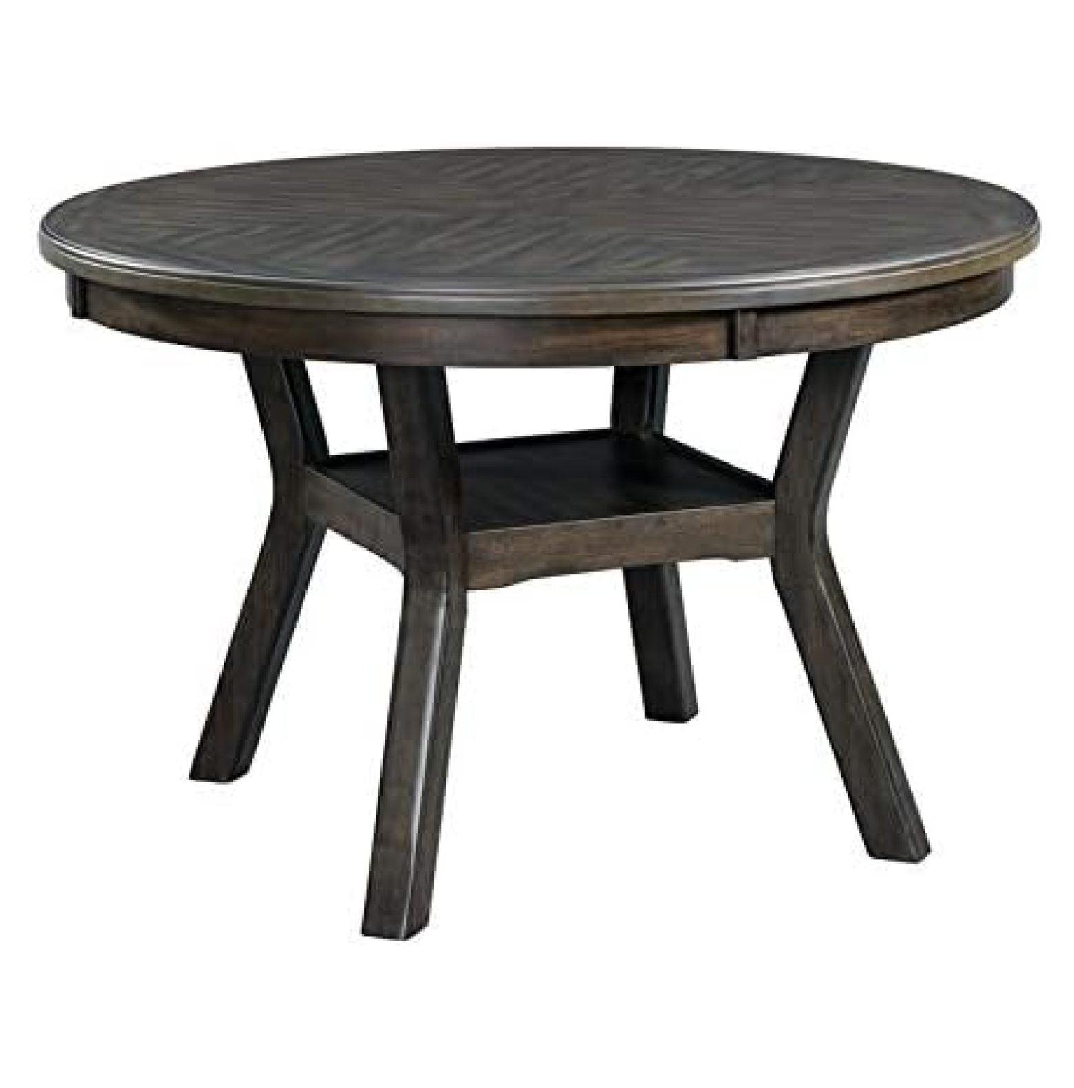 Transitional Walnut Round Wood Dining Table with Storage Shelf