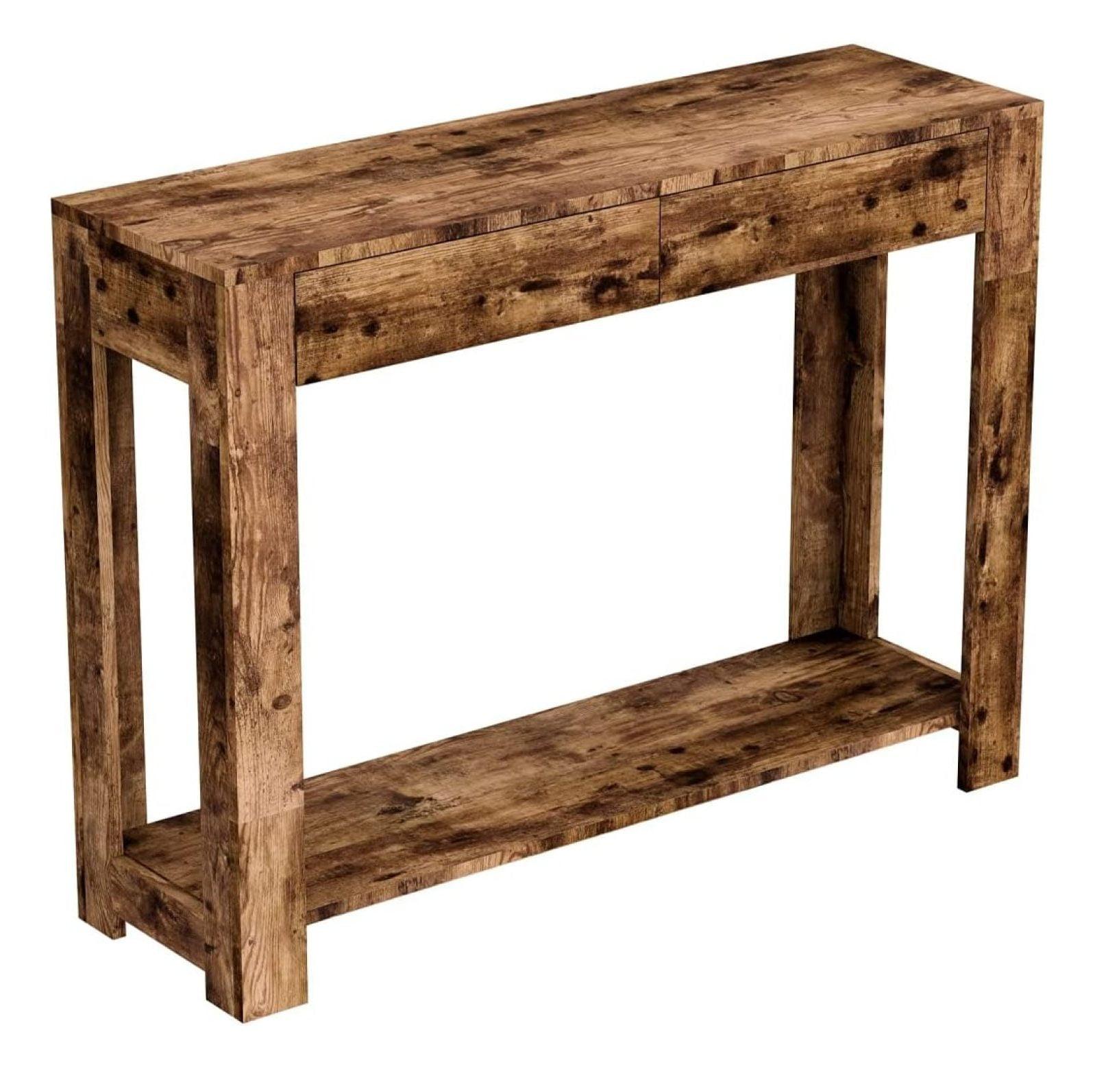 Transitional Brown Reclaimed Wood Console Table with Storage