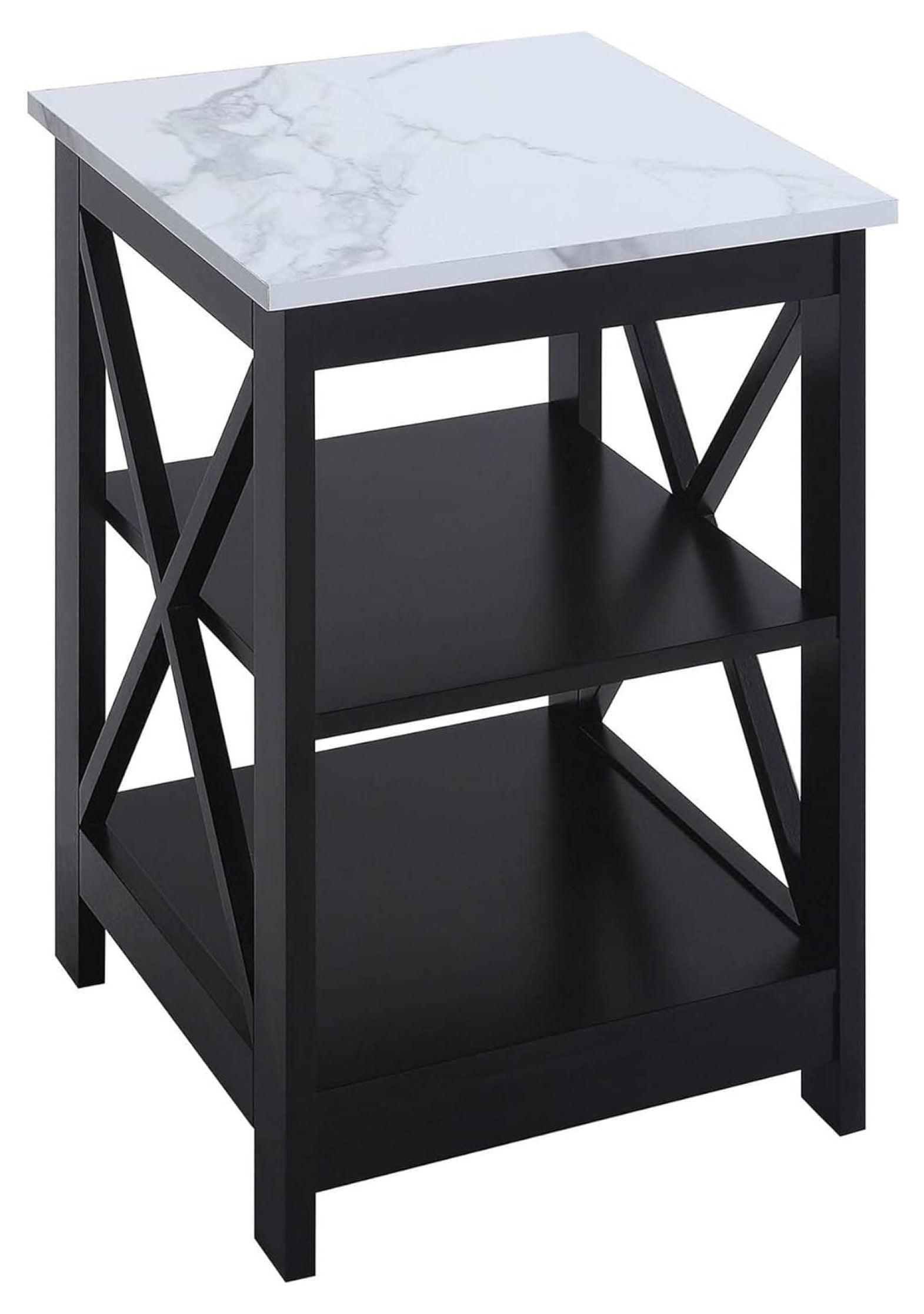 Oxford Coastal Farmhouse 16" White Faux Marble & Black Wood End Table