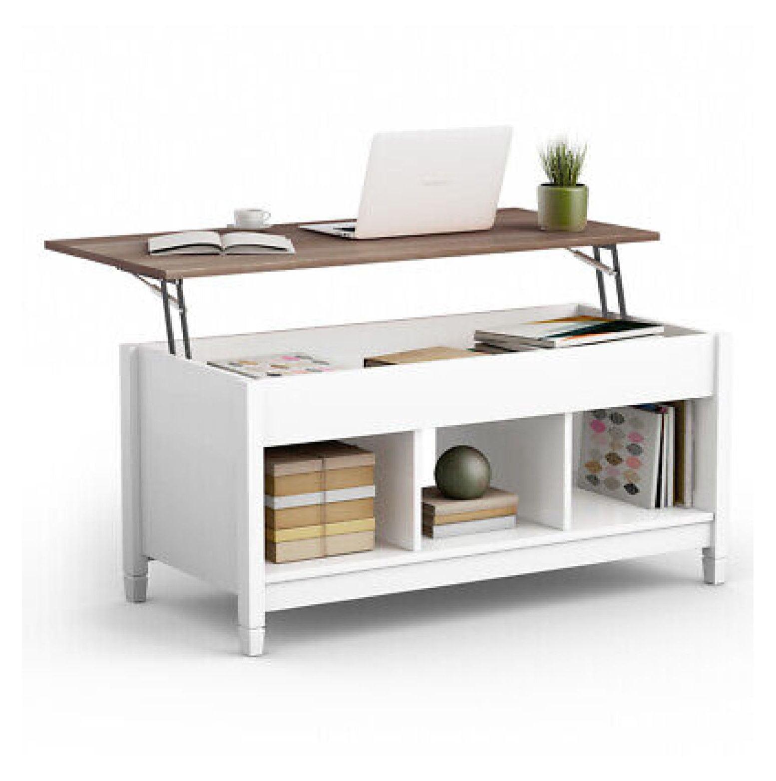 YOJFOTOOU. Wood Lift Top Coffee Table, Modern Coffee Table w/Hidden Compartment and Open Storage Shelf for Living Room Office Reception Room (White)