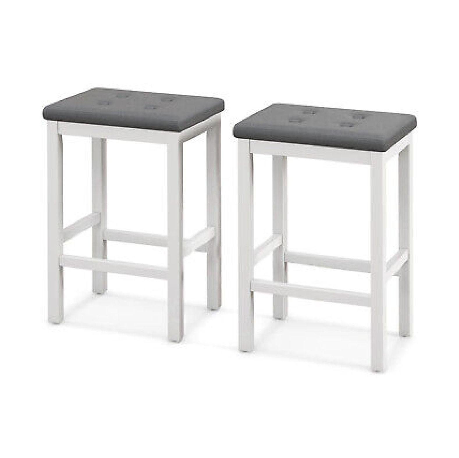 Set of 2 Gray and White Wood Bar Stools with Padded Seats