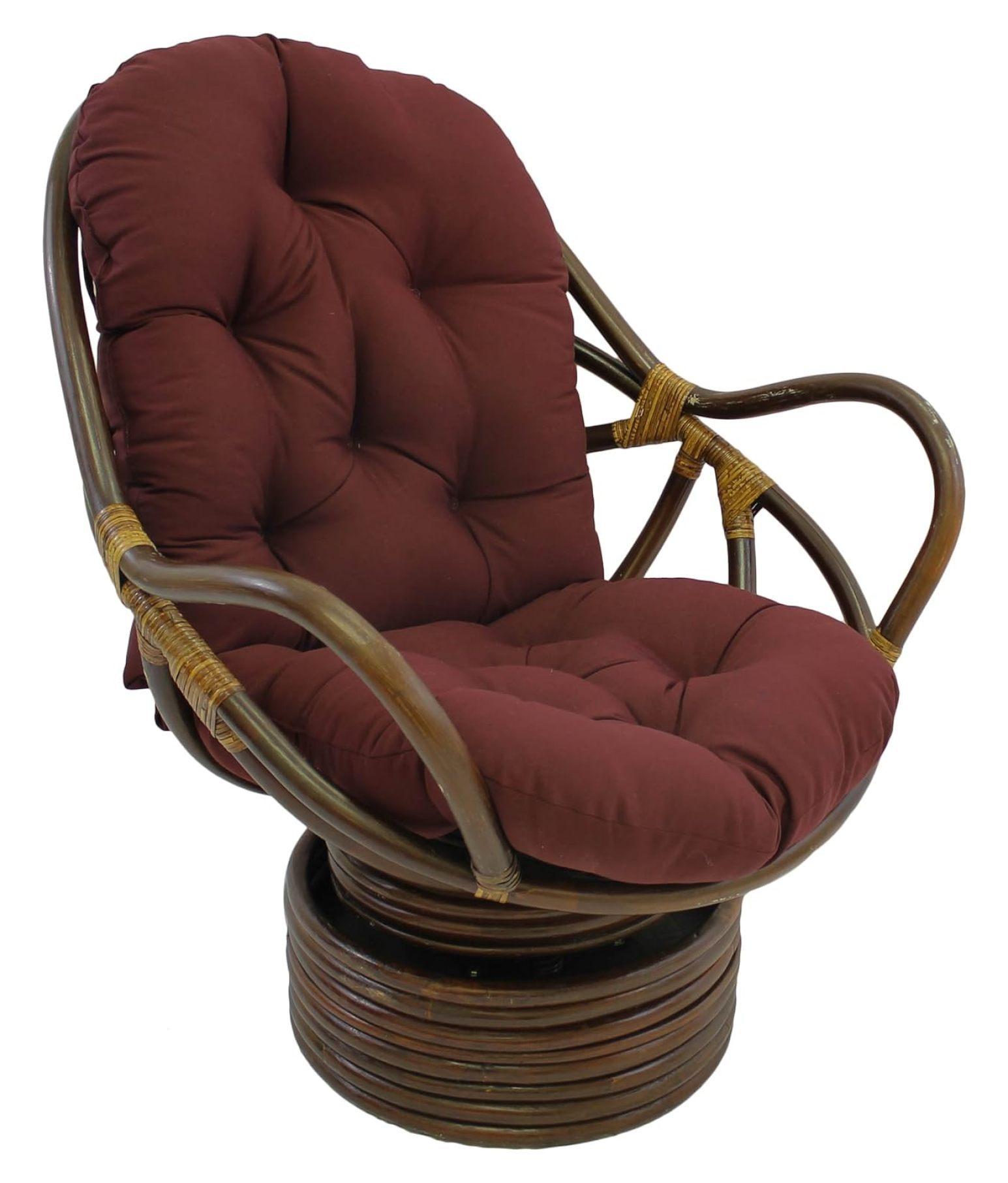 Burgundy Rattan Swivel Rocker with Twill Cushion