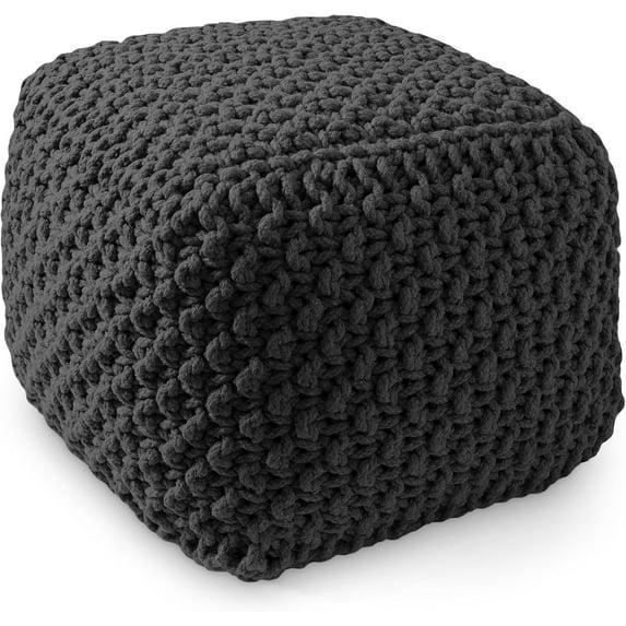 Casafield Casafield Square Pouf Ottoman, Cotton Knit Upholstered Footrest - Black