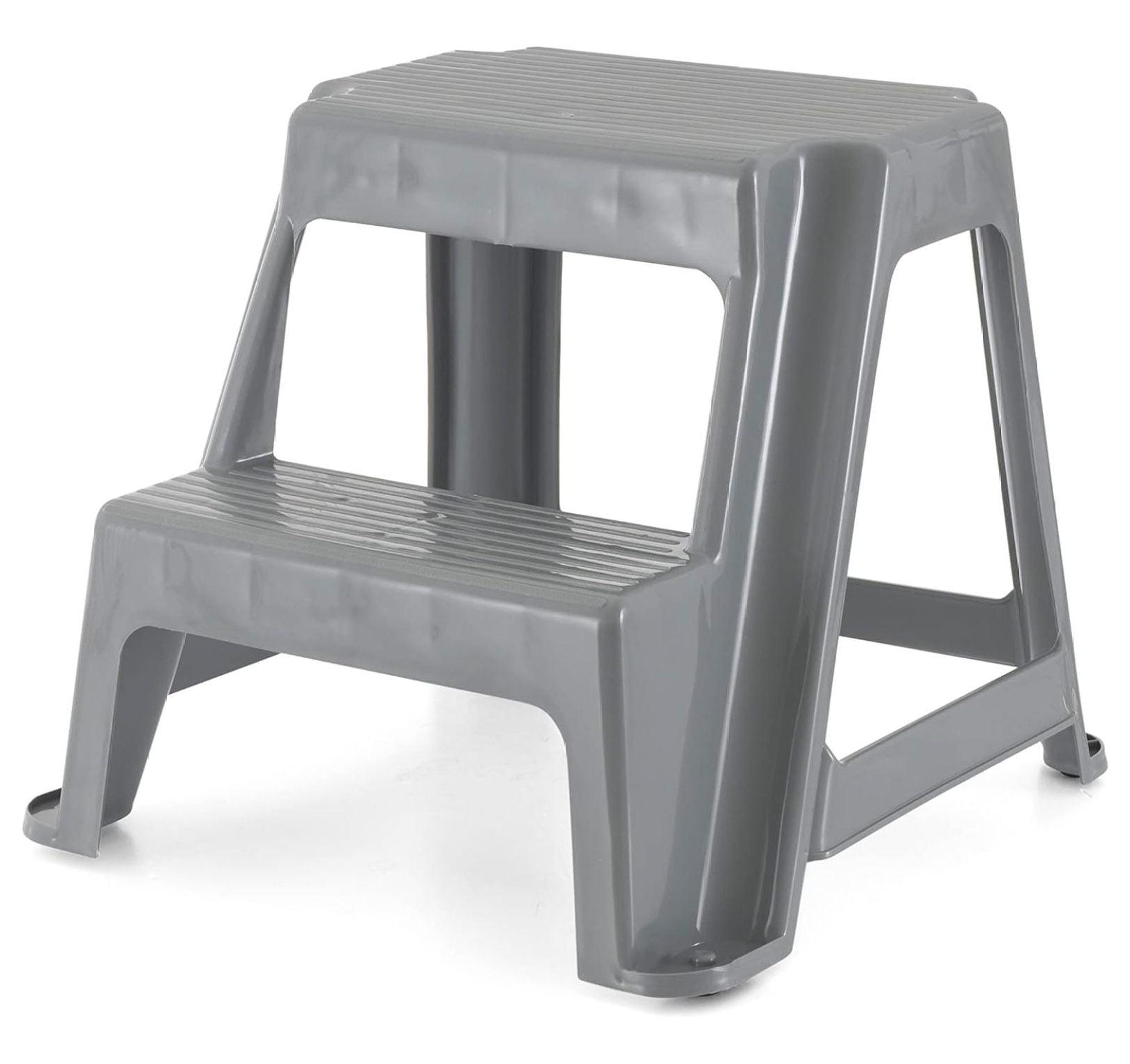 Compact 19" Gray Plastic 2-Step Stool with Non-Slip Surface