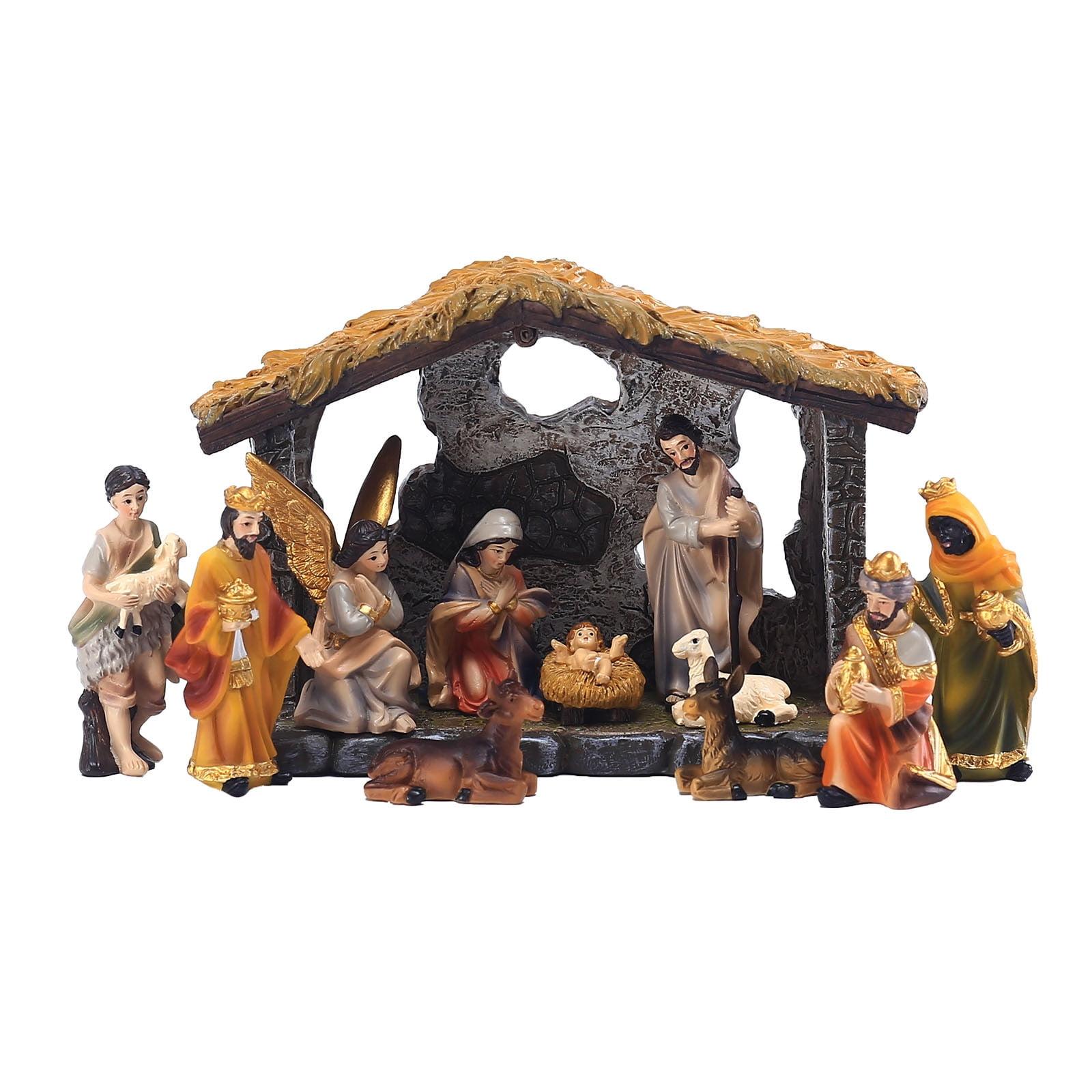 vebyrgF Christmas Nativity Scene Hand Painted Sculpted Collectable Table Ornament Nativity Sets For Christmas Indoor Manger Scene