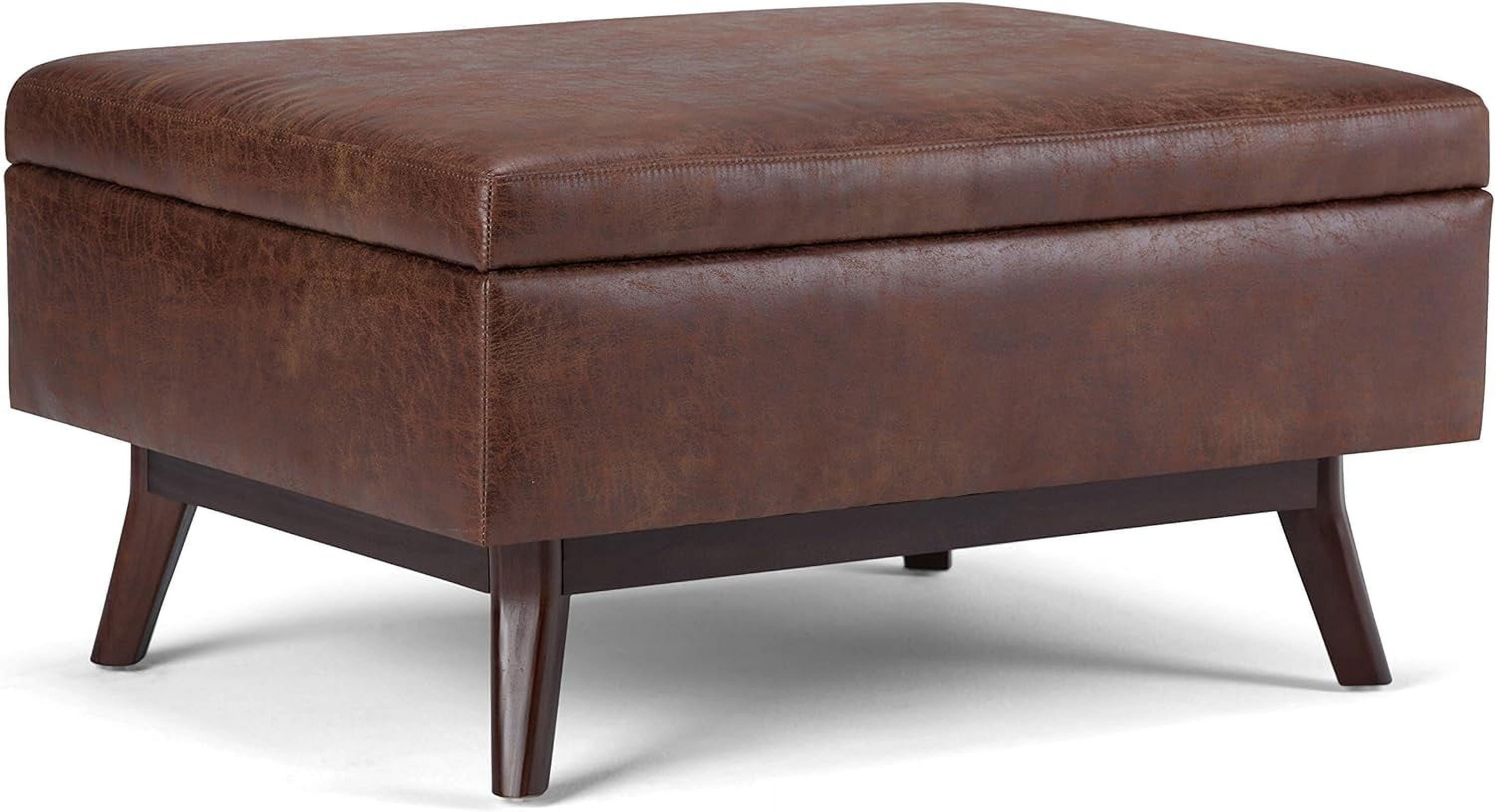 Distressed Saddle Brown Wood Storage Ottoman with Hydraulic Lift