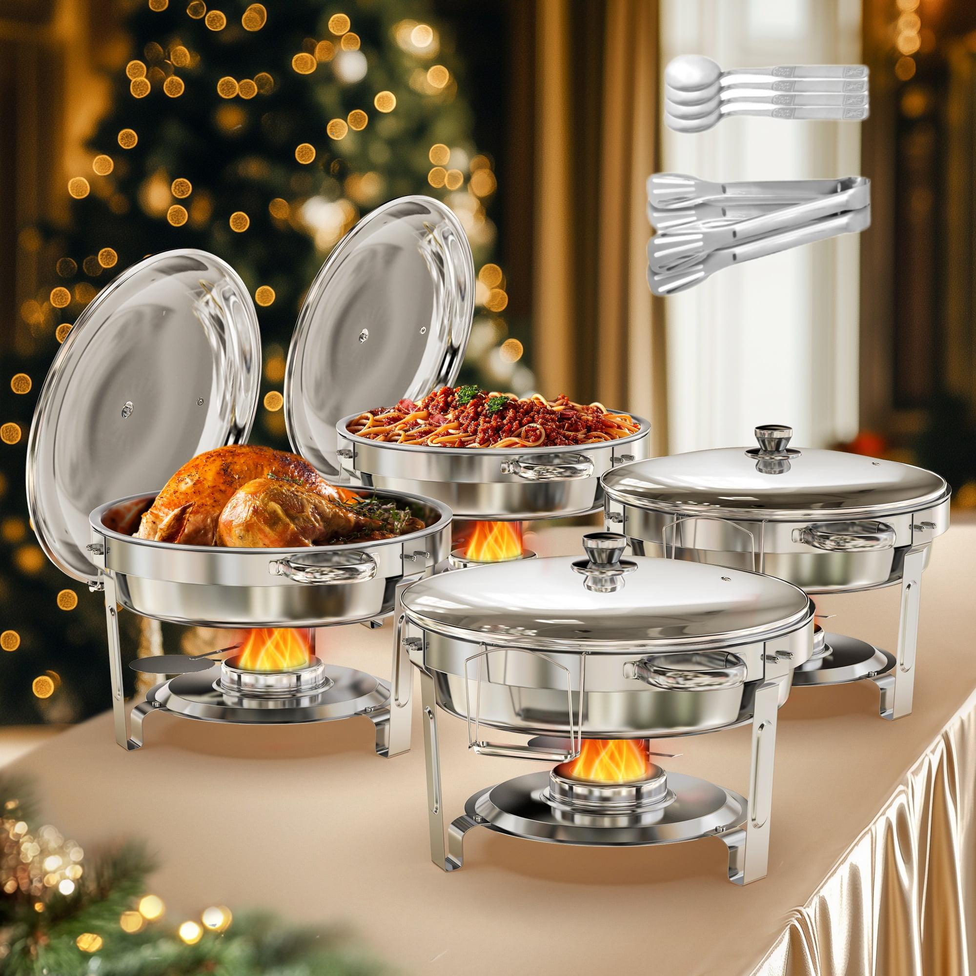 Warmounts 5QT  4-Pack Round Chafing Dish Buffet Set Food Warmer with Glass Lids & Holders