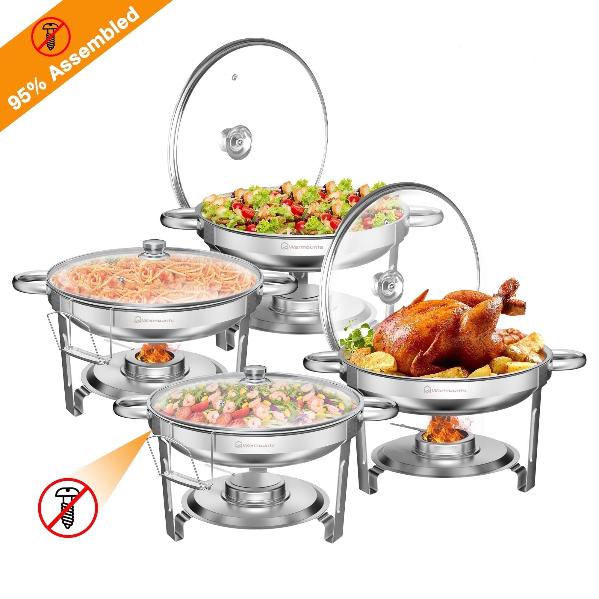 Warmounts 5QT  4-Pack Round Chafing Dish Buffet Set Food Warmer with Glass Lids & Holders