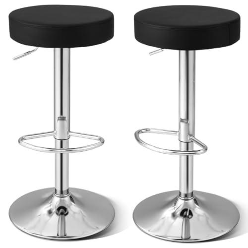 WATERJOY Adjustable Round Bar stools Set of 2, PU Seat Swivel Bar Stool with footrest