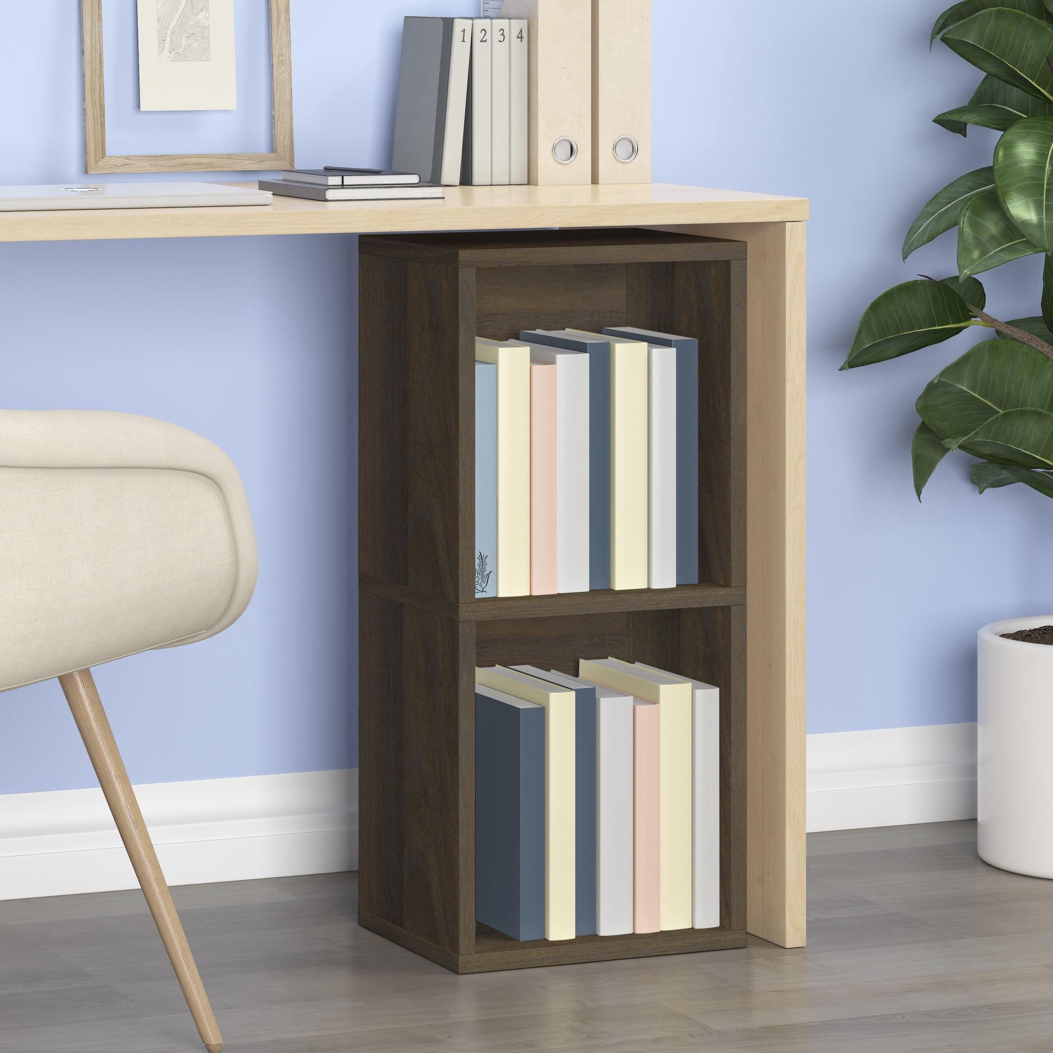WAY BASICS 2 Tier Bookshelf Display Case Storage Cube Unit (11.2 x 13.4 x 30.2), Royal Walnut