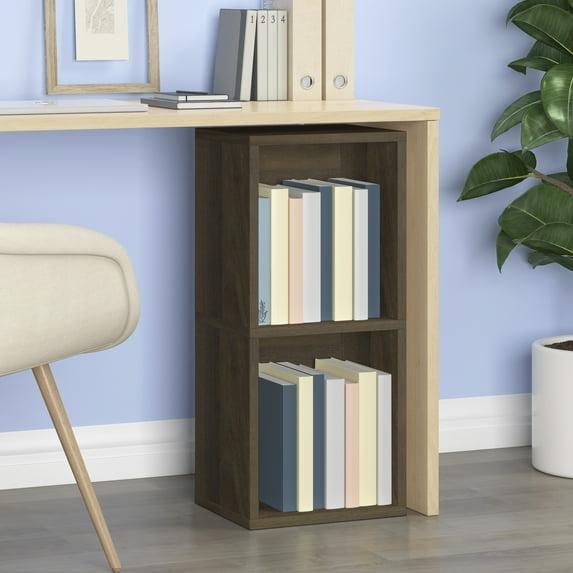 WAY BASICS 2 Tier Bookshelf Display Case Storage Cube Unit (11.2 x 13.4 x 30.2), Royal Walnut