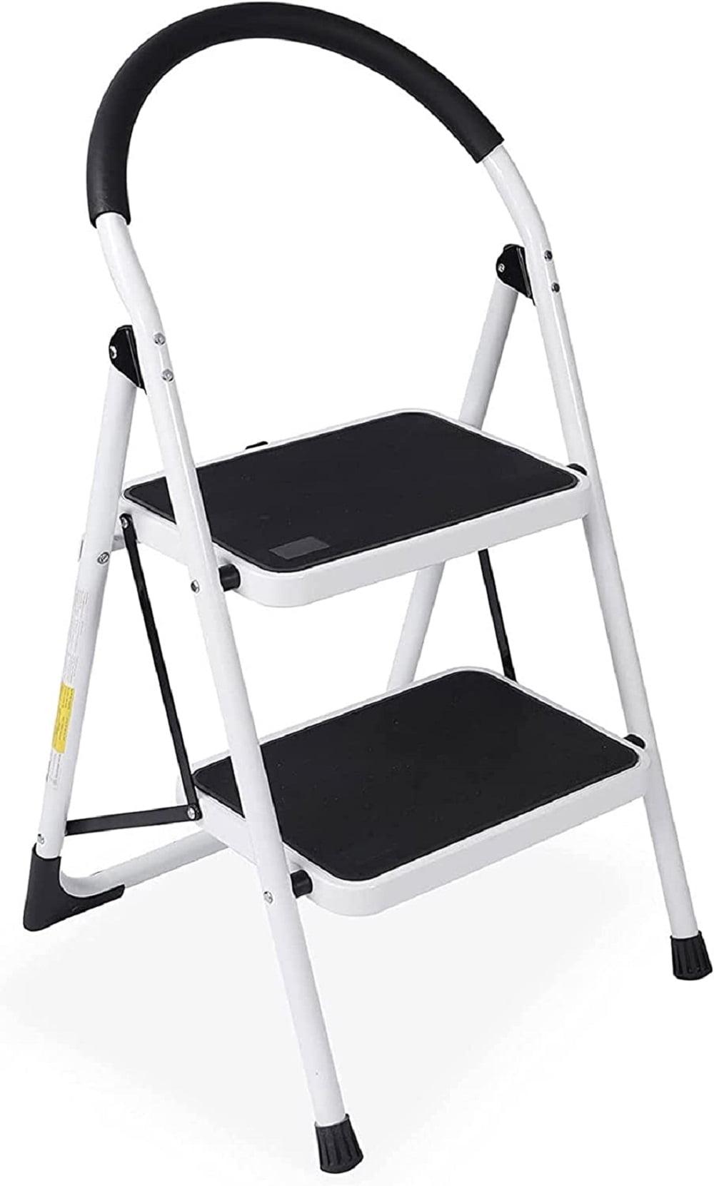 Black and White Foldable 2-Step Steel Ladder