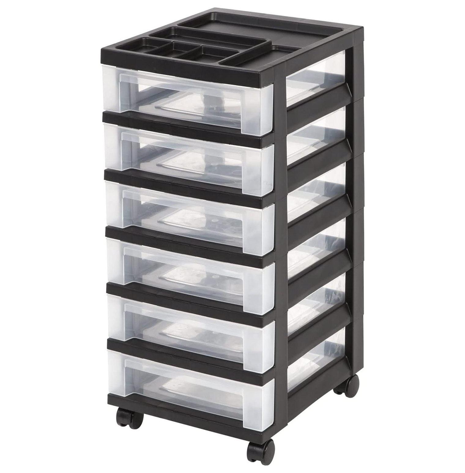 YfulYde Medium Plastic Storage Cart, 6 Drawers, 26 7/16in.H x 12 1/16in.W x 14 1/4in.D, Black, 116815