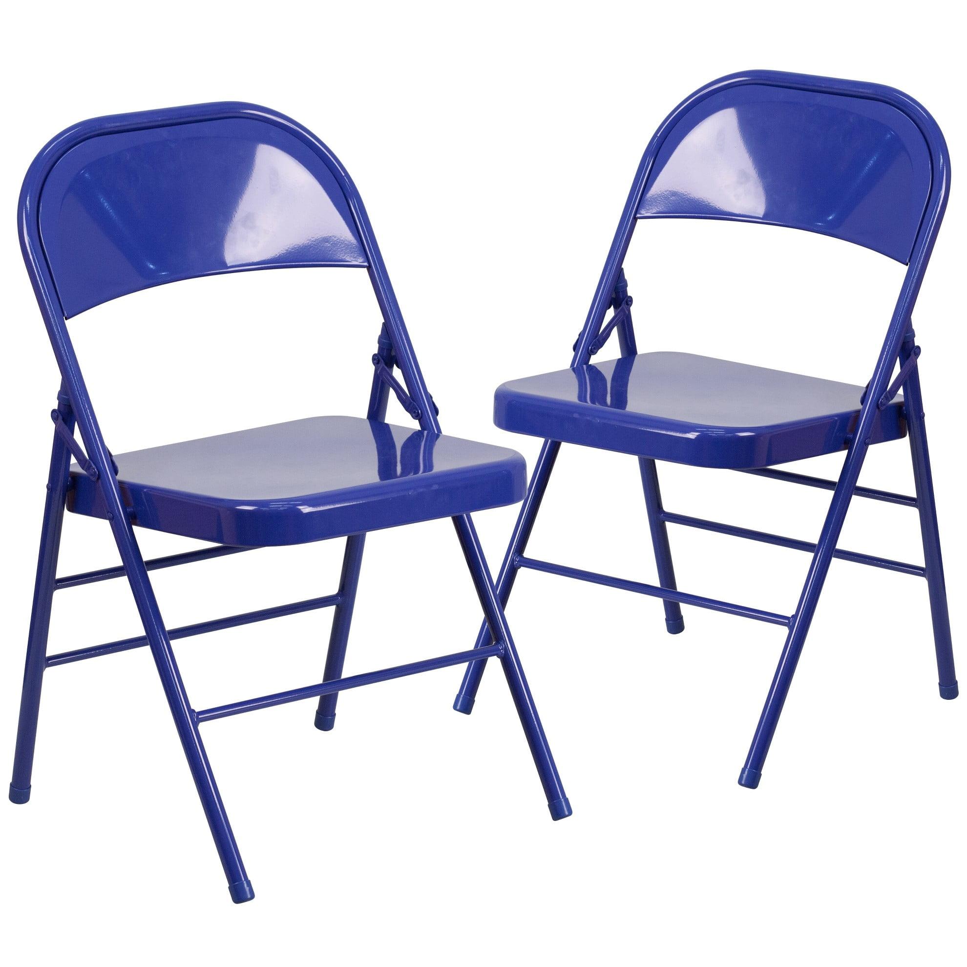 Flash Furniture 2 Pack HERCULES COLORBURST Series Cobalt Blue Triple Braced & Double Hinged Metal Folding Chair