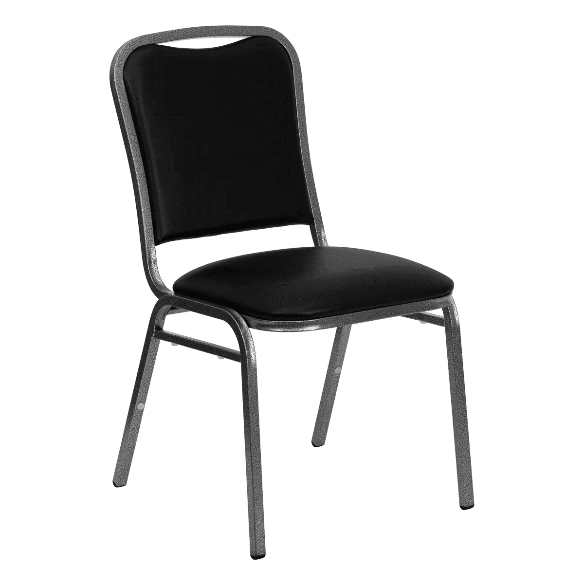 Elegant Black Vinyl and Silver Metal Stacking Banquet Chair