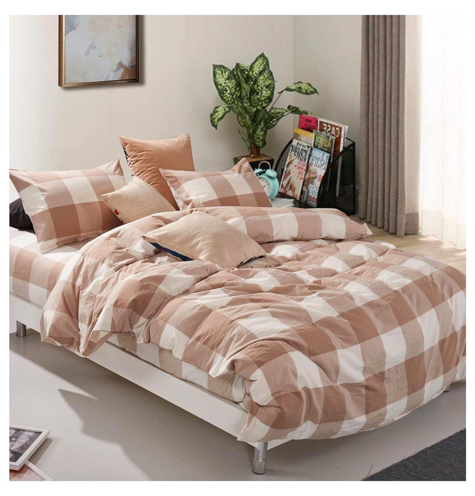 Home Soft Things Gingham Flannel Plaid Duvet Cover Set