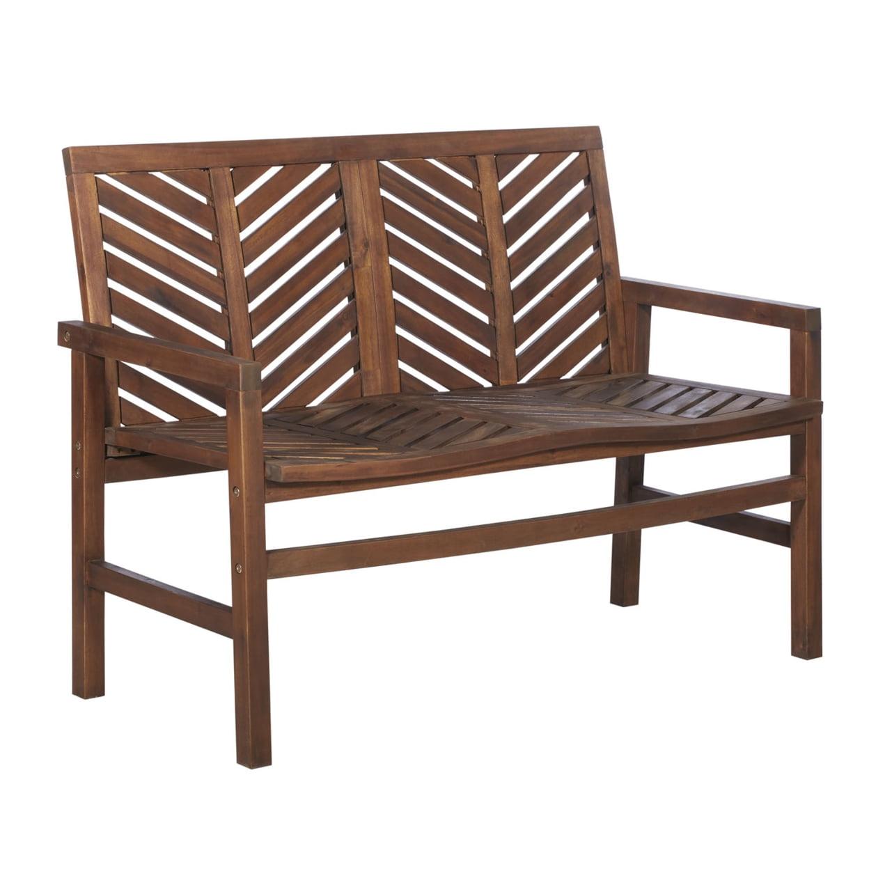 Dark Brown Acacia Wood Chevron Outdoor Loveseat Bench