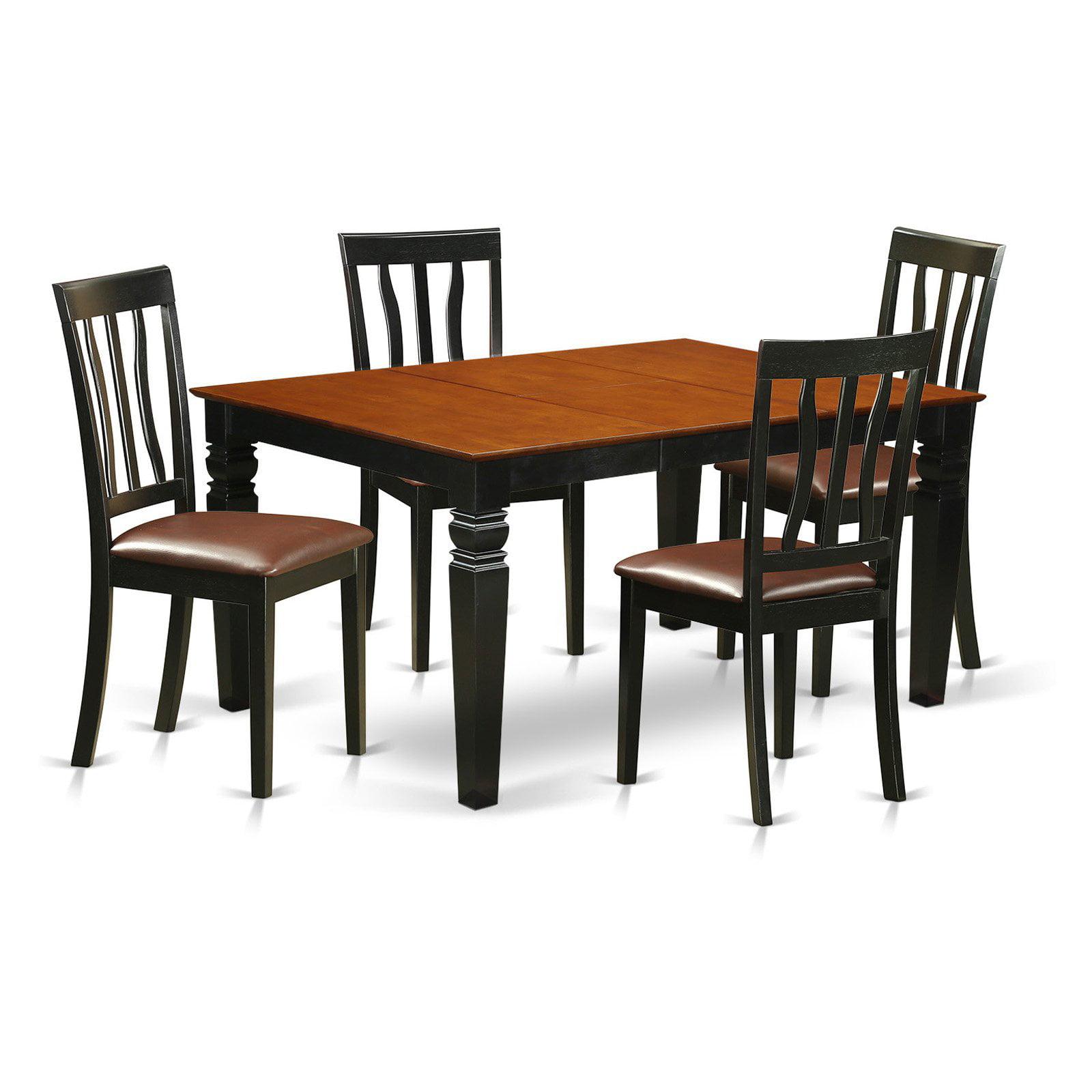 Weston 5-Piece Black & Cherry Dining Set with Leather-Seat Chairs