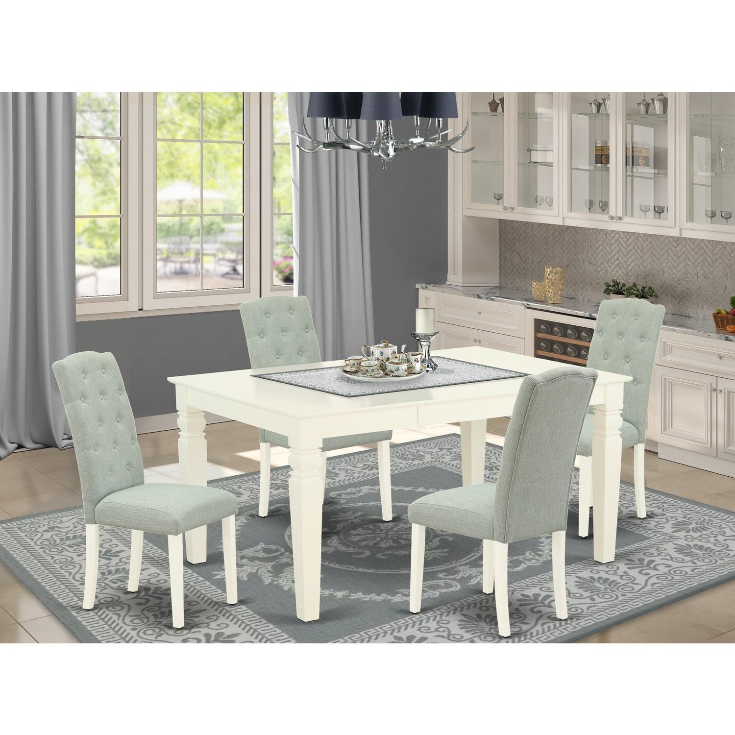 Linen White Extendable Dining Set with 4 Upholstered Parsons Chairs