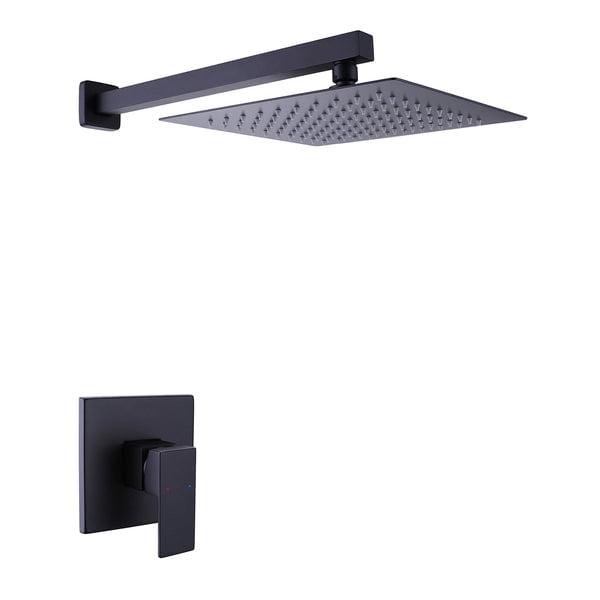 10-Inch Matte Black Brass Rain Shower System with Square Head