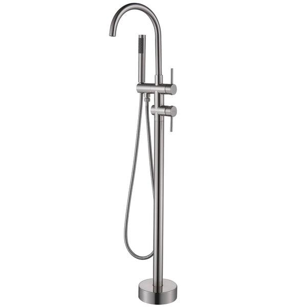 Brushed Nickel Double Handle Freestanding Tub Faucet with Hand Shower