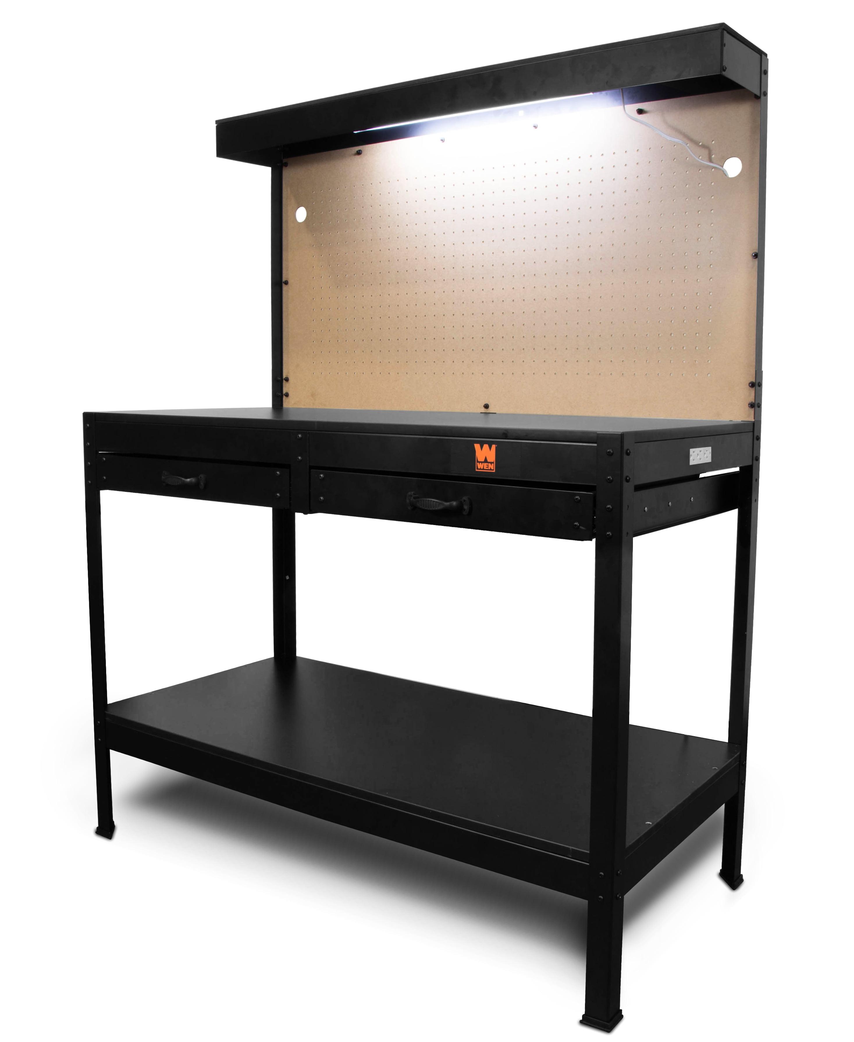 WEN 48 Inch Black Steel Workbench with Power Outlets and Light