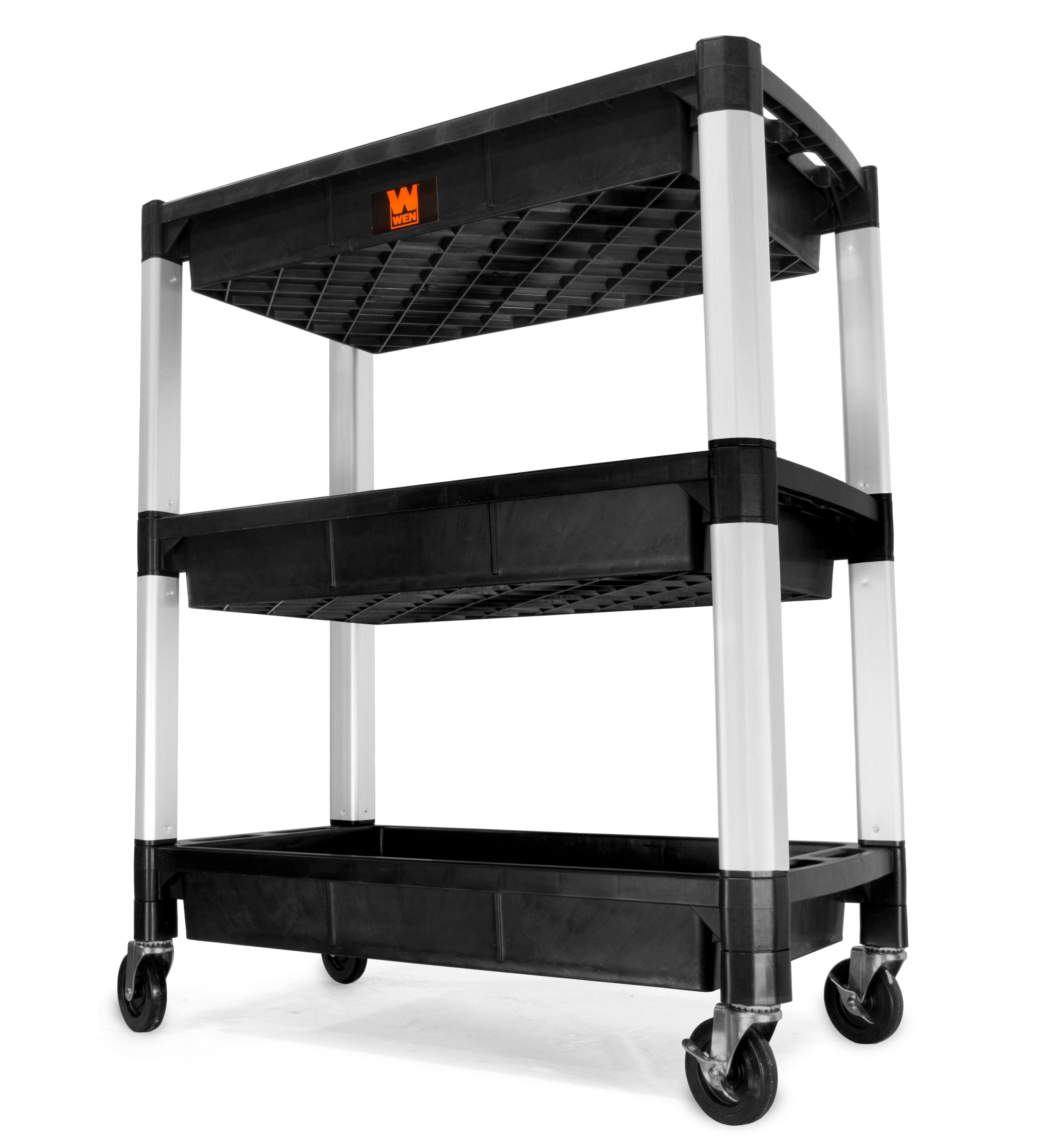 Black and Silver Polypropylene Triple Decker Utility Cart