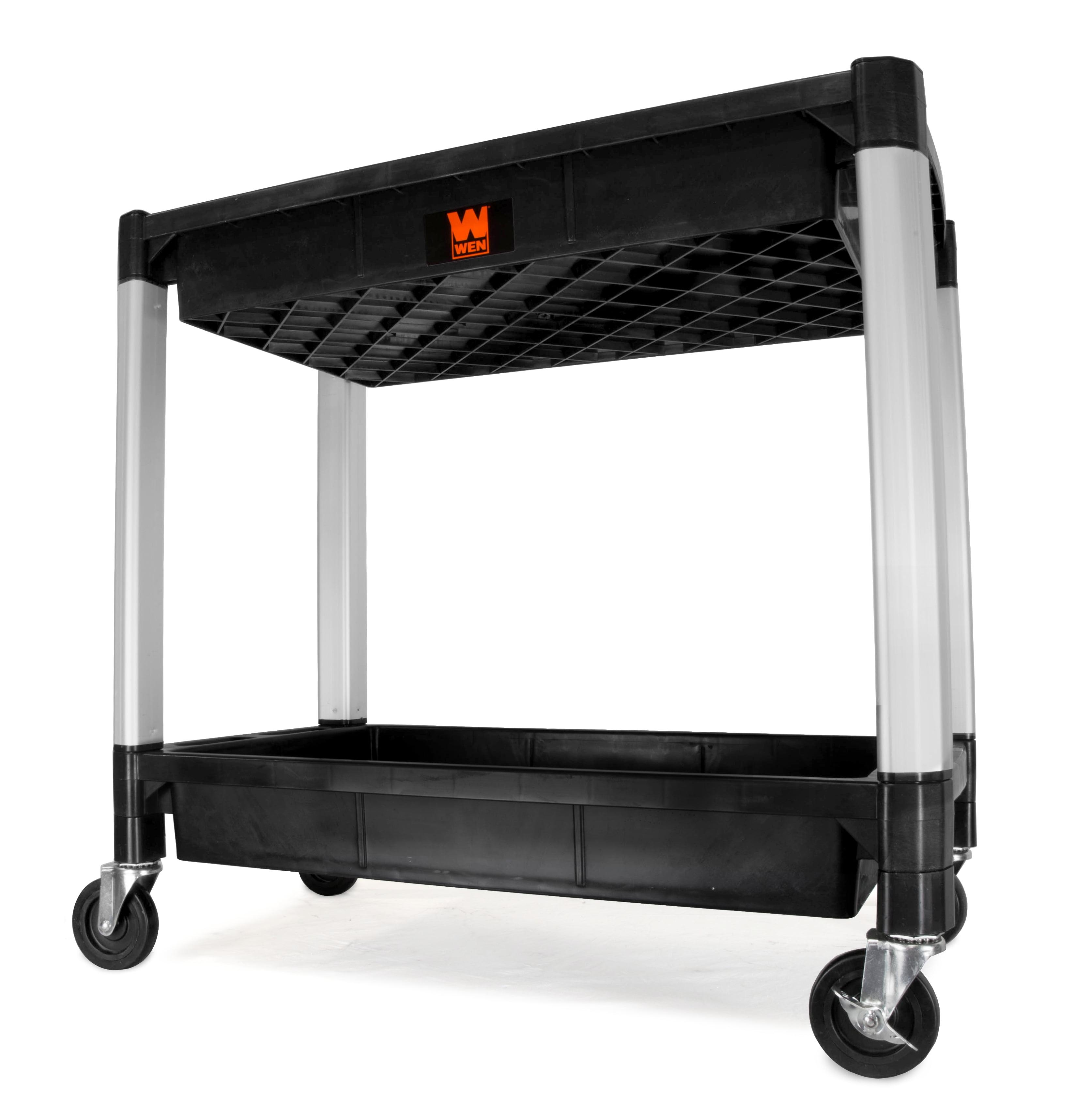 Black and Silver Double Decker Utility Cart with Swivel Casters