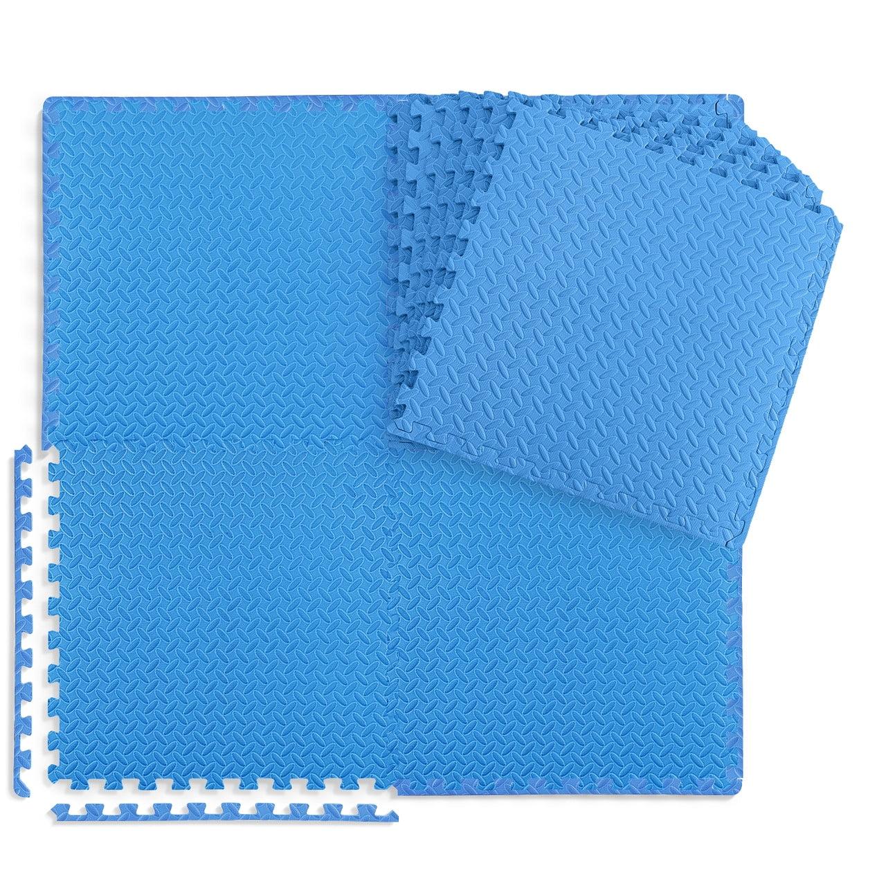 WF Athletic Supply 24 SQ.FT Diamond Pattern 1-Inch Thickness Interlocking Exercise Foam Mats, Extra Thick Eva Foam Flooring Tiles, Gym Fitness Equipment Mat, Home Protective Flooring Cushion, Blue