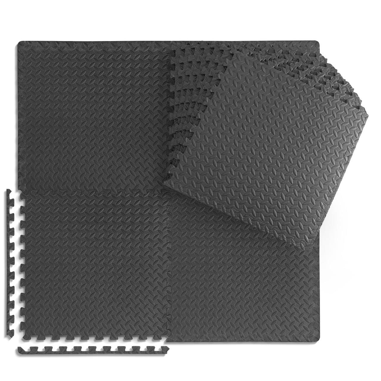 WF Athletic Supply 48 SQ.FT Diamond Pattern 1/2-Inch Thickness Interlocking Exercise Foam Mats, Extra Thick Eva Foam Flooring Tiles, Gym Fitness Equipment Mat, Home Protective Flooring Cushion, Black